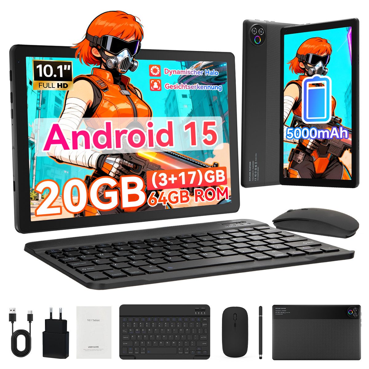 BUFO 10 Zoll 64 GB 1280x800 IPS Maus Tastatur Handschrift Stift Set Tablet (10", 64 GB, Android, WiFi, Dual-Kamera)