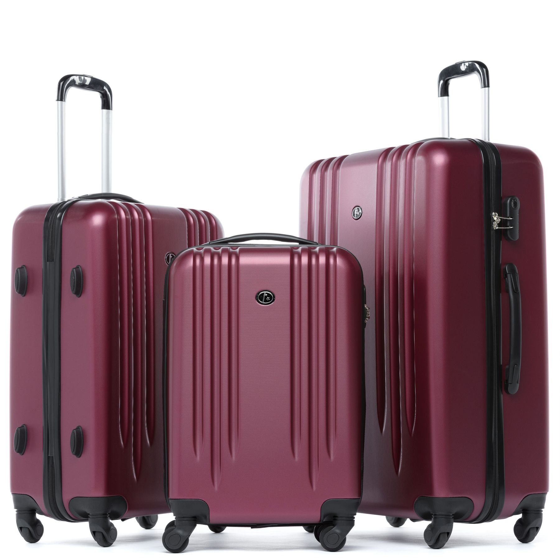 Koffer-Set mit burgundy Kofferset Rollen, mit Trolley Hartschale Reisekoffer Marseille, 3er-Set, 3-teilig Kofferset 4 FERGÉ