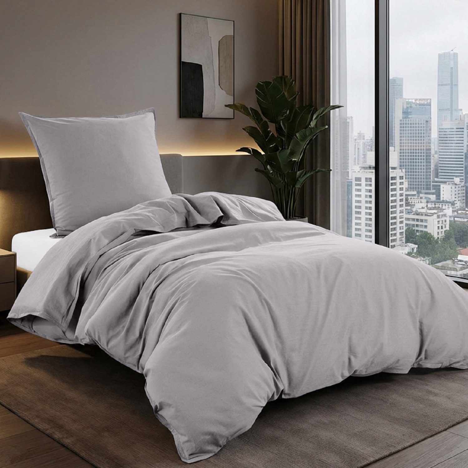 wometo Bettwäsche Stone Washed 135x200 Renforcé, Baumwolle, 2 teilig, OEKO-TEX®, 100% Baumwolle, Bettwäsche im Knitterlook mit Stehsaum