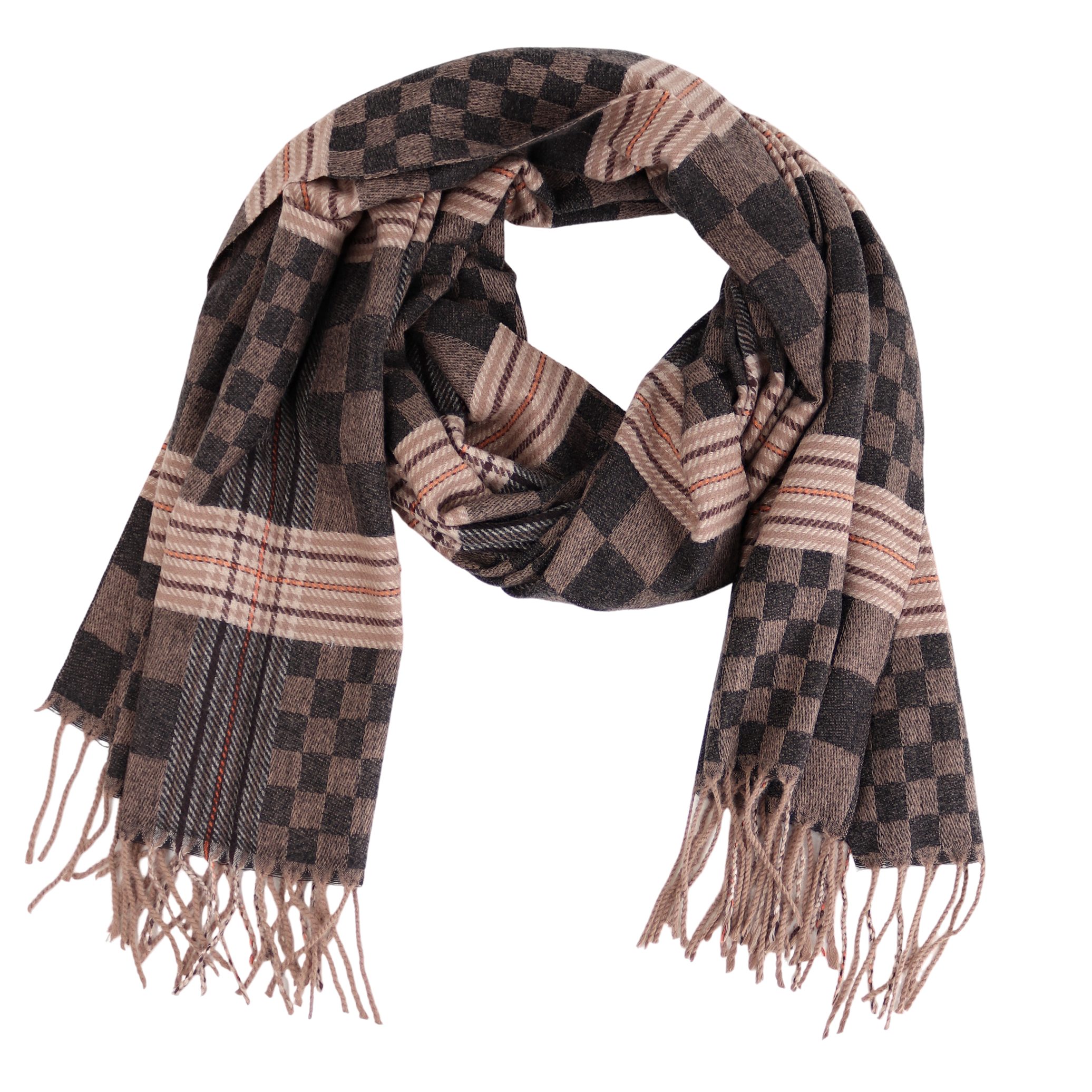 Modeschal weicher und warmer Schal Schach Karo mit Fransen, 70x180cm