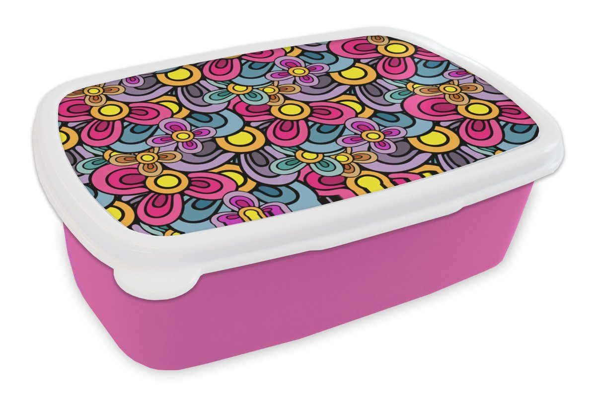 MuchoWow Lunchbox Diagramm - Hippie - Blumen - Lila, Kunststoff, (2-tlg), Brotbox für Erwachsene, Brotdose Kinder, Snackbox, Mädchen, Kunststoff rosa