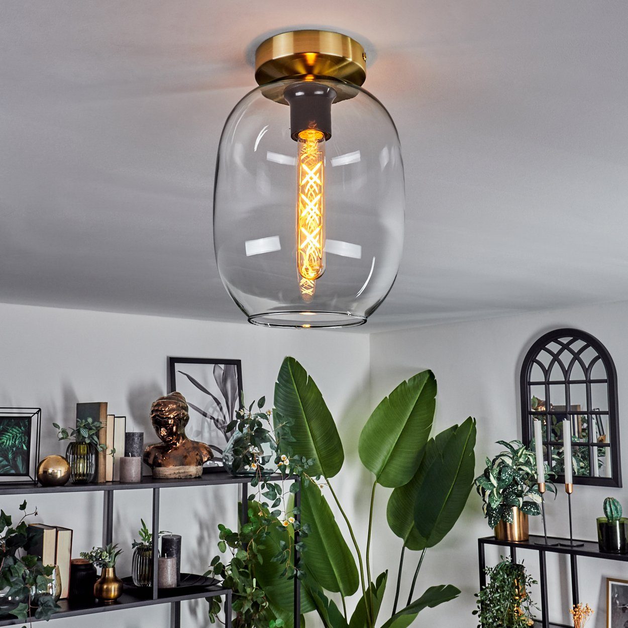 x Messingfarben/Klar, im aus Leuchte aus 1 Leuchtmittel ohne in E27, hofstein Metall/Glas Deckenlampe Leuchtmittel, Retro-Design Glas, Deckenleuchte ohne