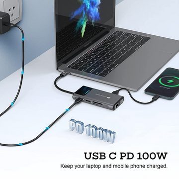 NOVOO 9 in 1 Adapter für technische Geräte, Anschlusserweiterung für den PC USB-Adapter USB-C zu HDMI 4K, TF/SD Card Reader, VGA, RJ45 Gigabit Ethernet, 3xUSB 3.0, USB-C, Kompatibel mit Windows Laptop, Tablet, MacBook & Ipad