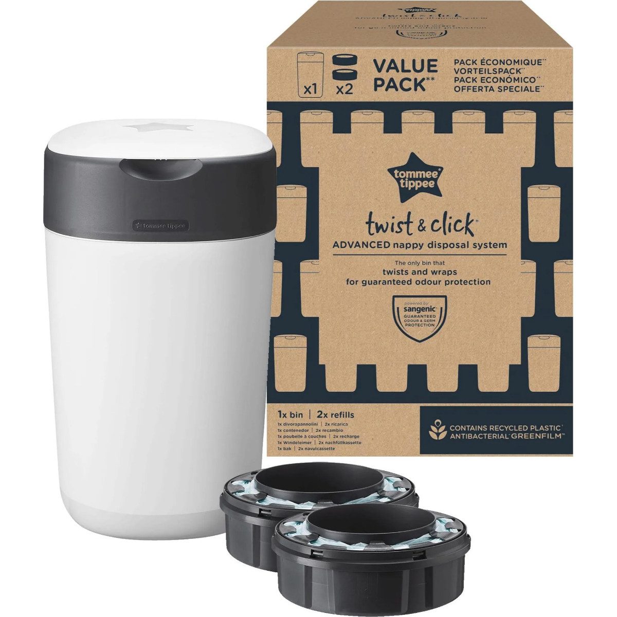 Tommee Tippee Windeleimer Twist and Click Advanced Windeleimer Weiß mit 2 Nachfüllkassetten