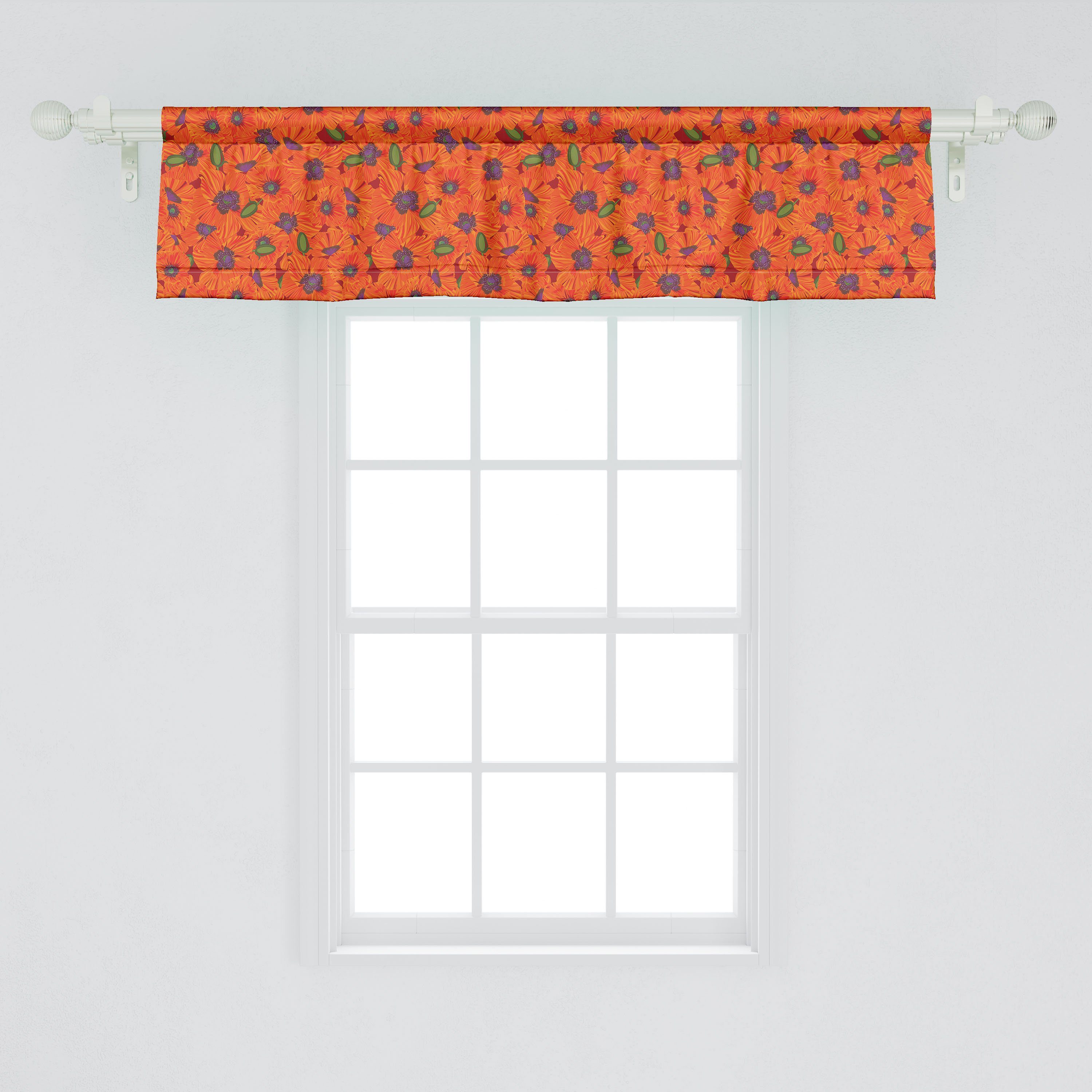 Scheibengardine Vorhang Volant für Küche mit Abakuhaus, Blumen Stangentasche, Mohnblu Töne Microfaser, Leuchtende Schlafzimmer Dekor