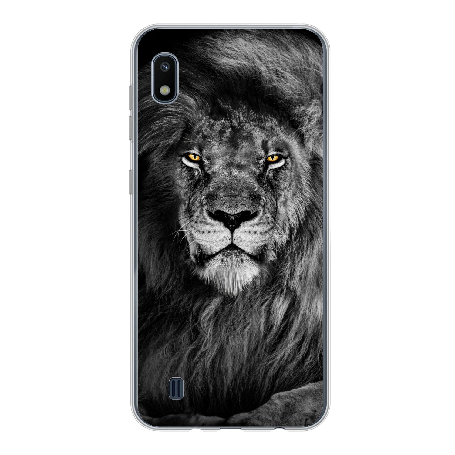 MuchoWow Handyhülle für Samsung Galaxy A10 Löwe - Augen - Orange - Schwarz und weiß - Tier, Smartphone-Bumper, Print, Handy Schutzhülle Dünn