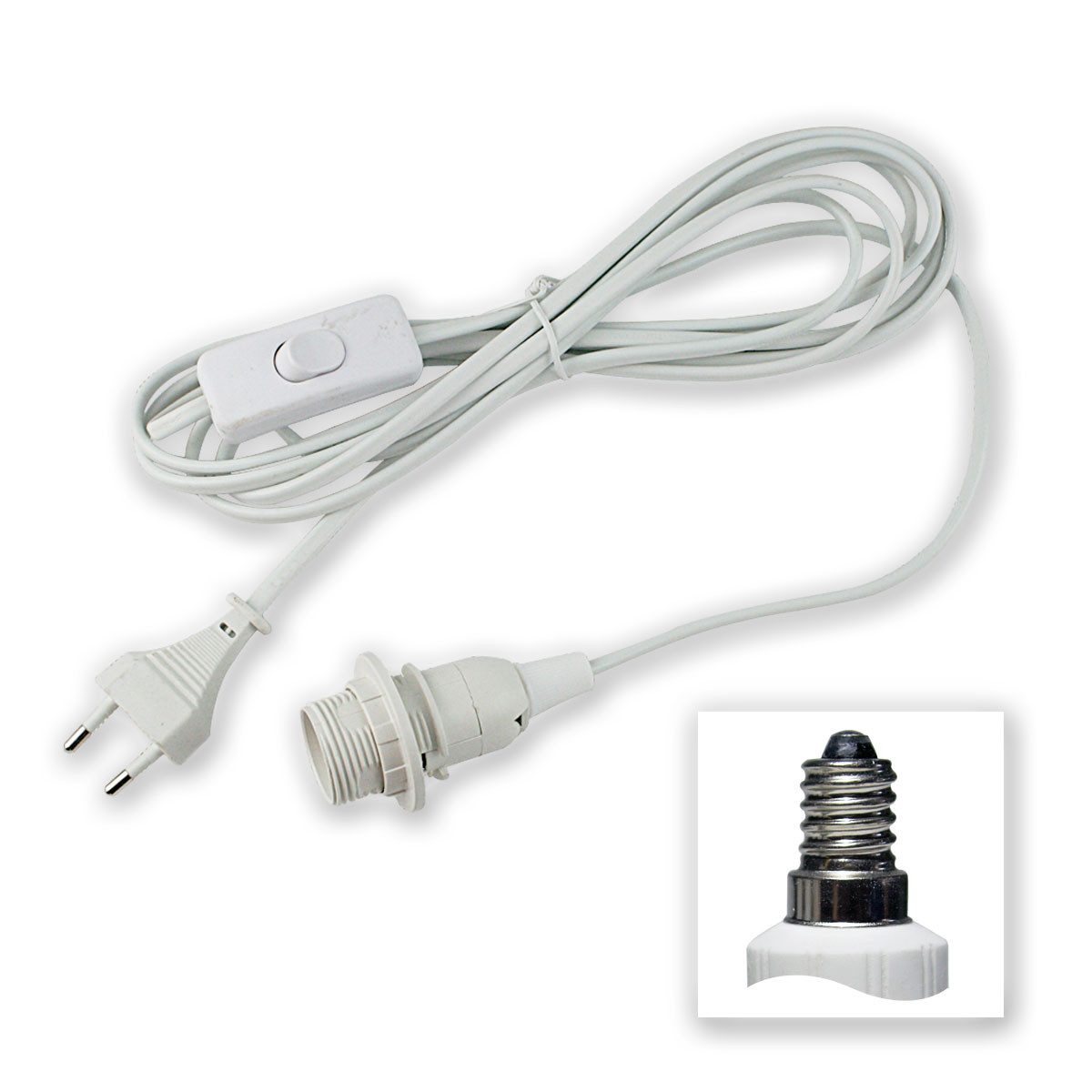 ChiliTec Lampenfassung Netzkabel mit Schalter und E14 Fassung, weiß