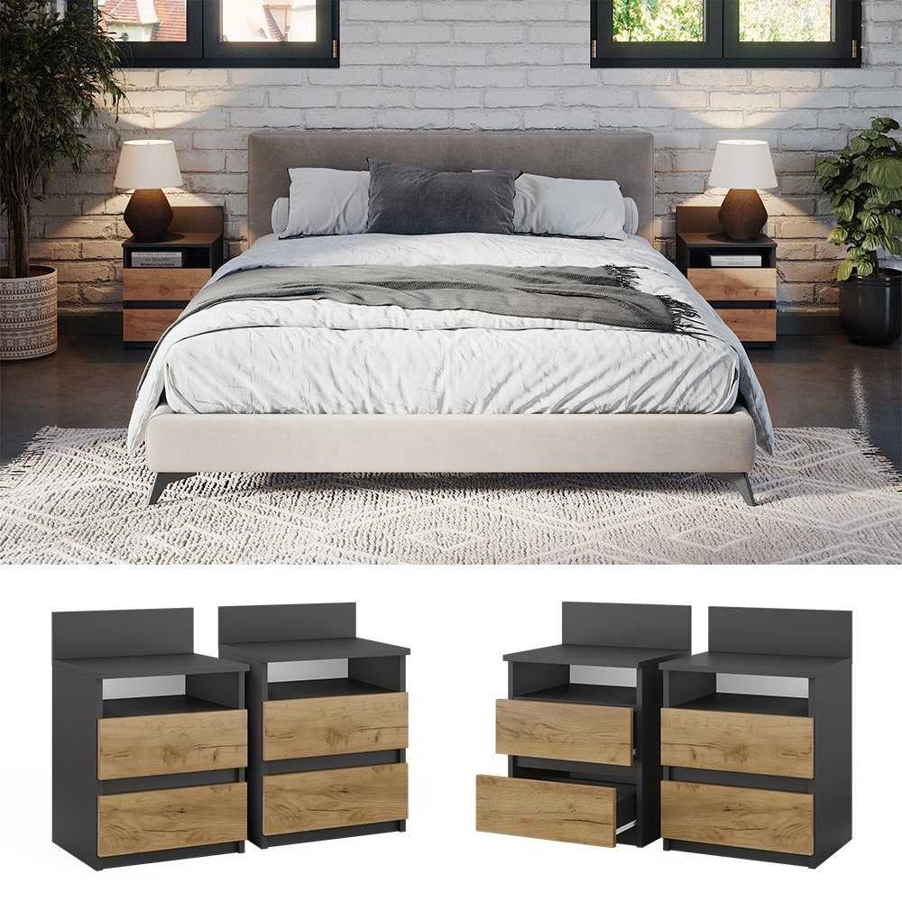 Vicco Nachtschrank Monty, Anthrazit/Goldkraft Eiche, 2er günstig online kaufen