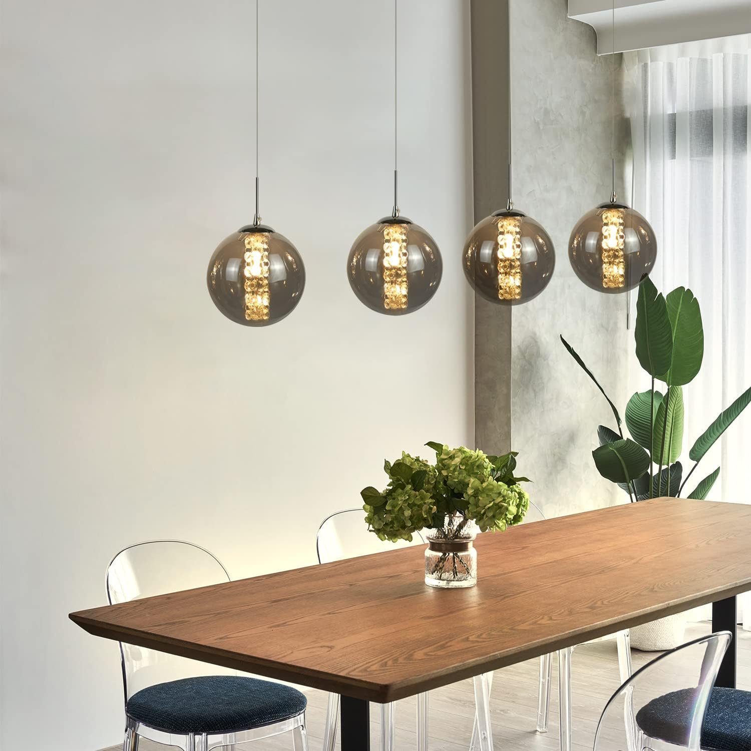 Nettlife Pendelleuchte G9 Hängelampe modern Bernstein/Grau Glas 1/3/4/6/10/15 Flammig, Höheverstellbar, LED wechselbar, Warmweiß, für Küchen Wohnzimmer Schlafzimmer Flur