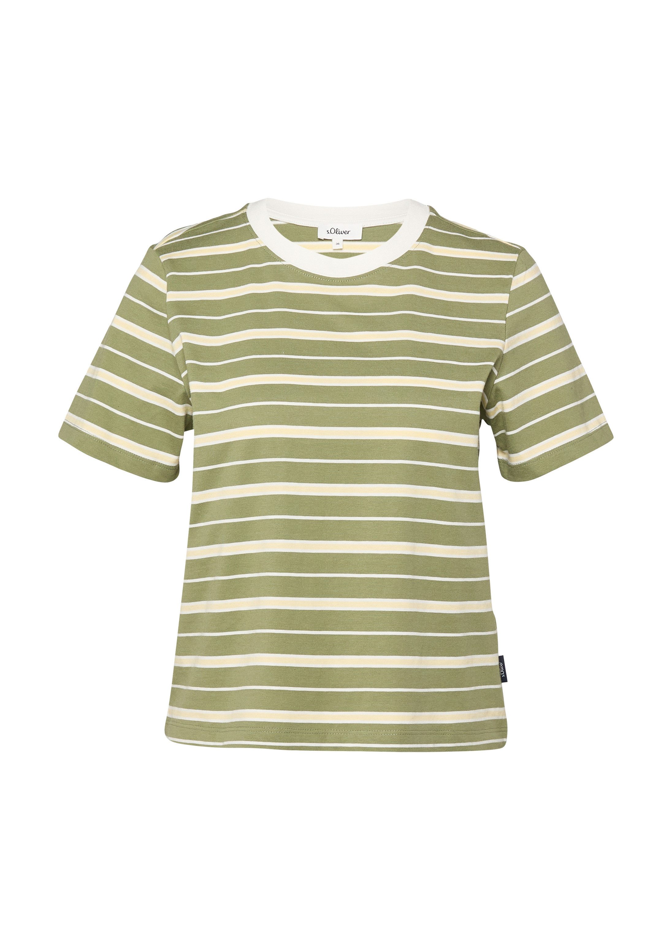 s.Oliver Kurzarmshirt T-Shirt Verkürztes Jersey-T-Shirt mit Streifen