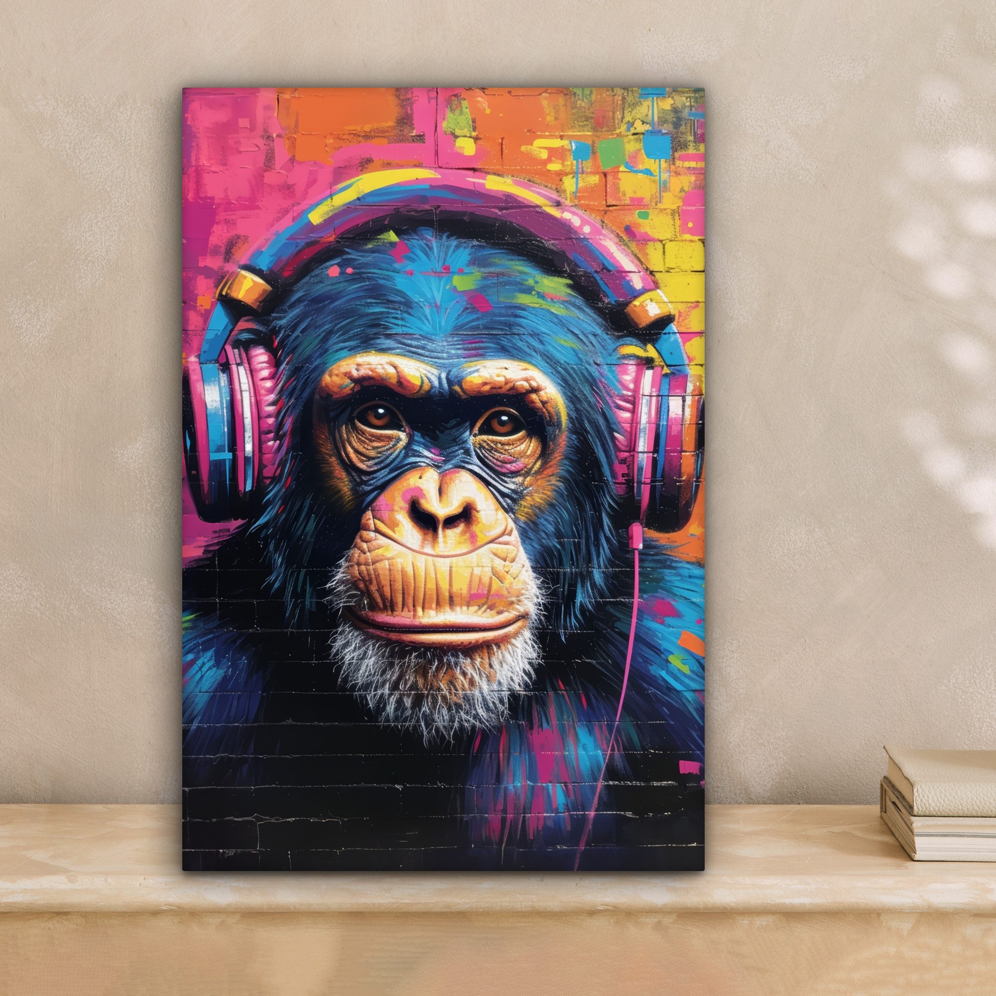 OneMillionCanvasses® Leinwandbild Graffiti - Schimpanse - Straßenkunst - Ko günstig online kaufen