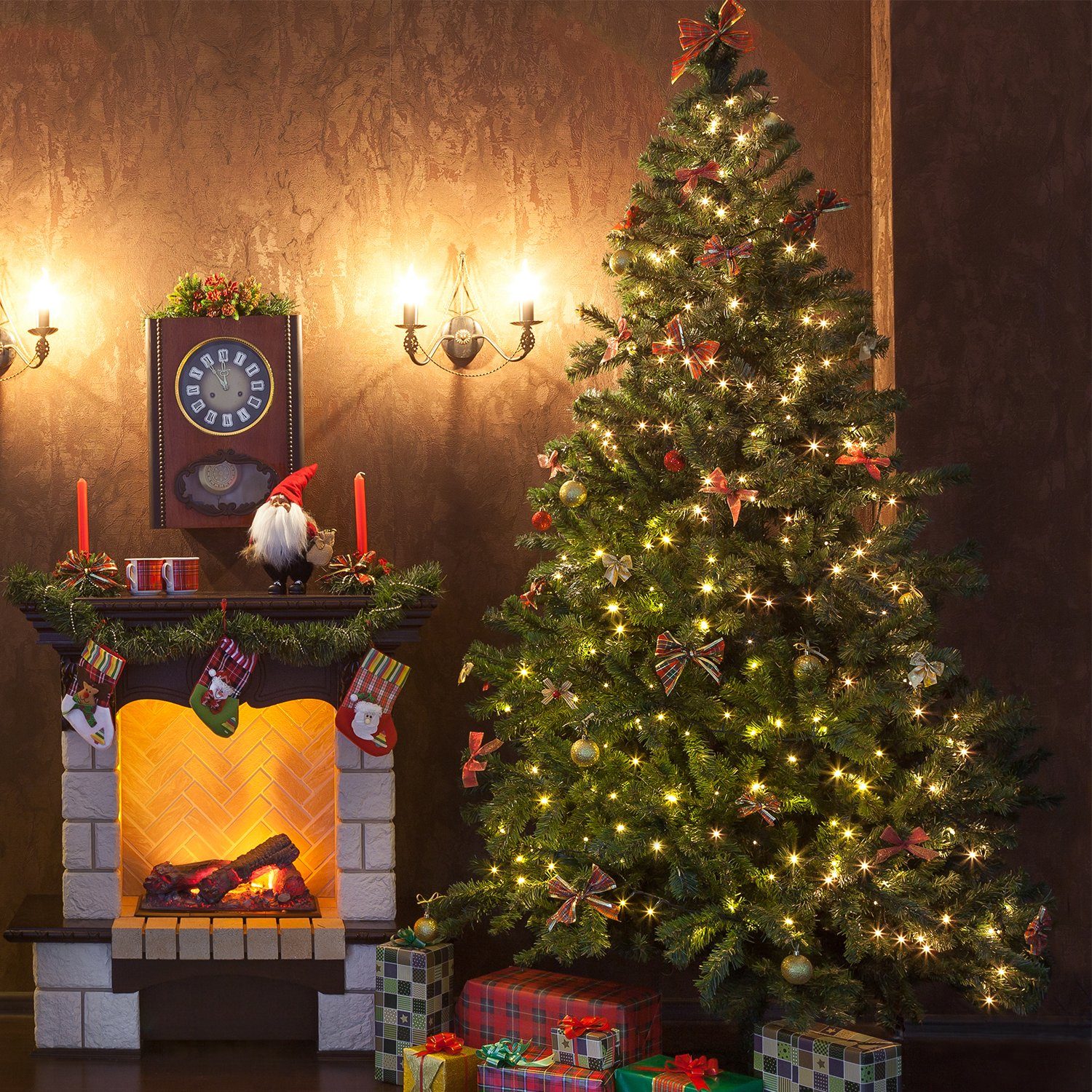 Salcar LED-Lichterkette LED Lichterkette Weihnachtsbaum mit Ring weihnachtsbaumbeleuchtung, 9 Modi / 1,5m 8 Girlanden für 90cm - 150cm Tannenbaum