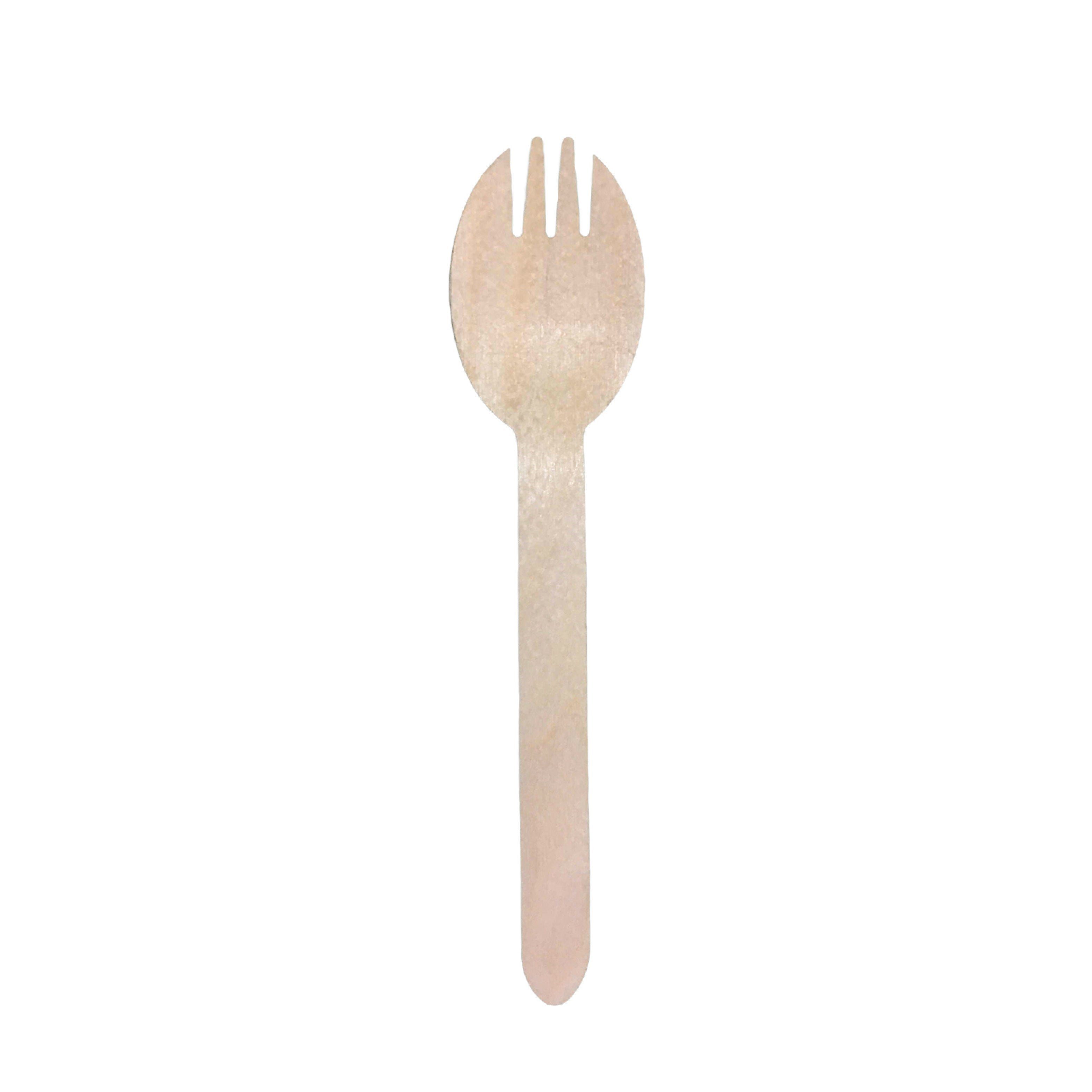 wisefood Einwegbesteck-Set Birkenholz Spork - 16cm (100-tlg), Holz