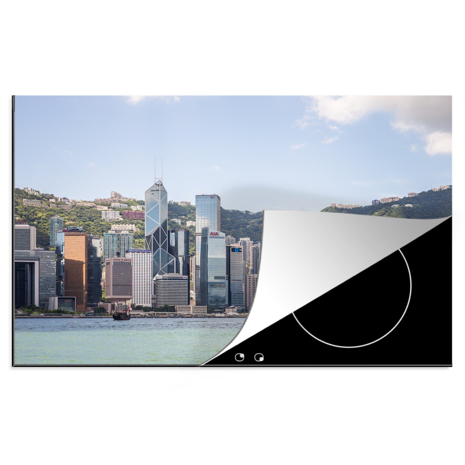 MuchoWow Herdblende-/Abdeckplatte Stadt - Hongkong - Wasser, Vinyl, (1 tlg), 81x52 cm, Induktionskochfeld Schutz für die küche, Ceranfeldabdeckung