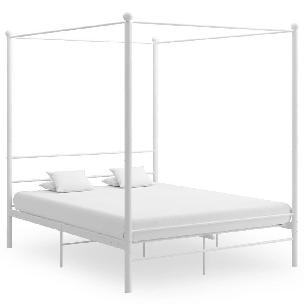 vidaXL Himmelbett 160 x 200 cm Himmelbett Weiß Metall 160x200 cm Bett Bettgestell