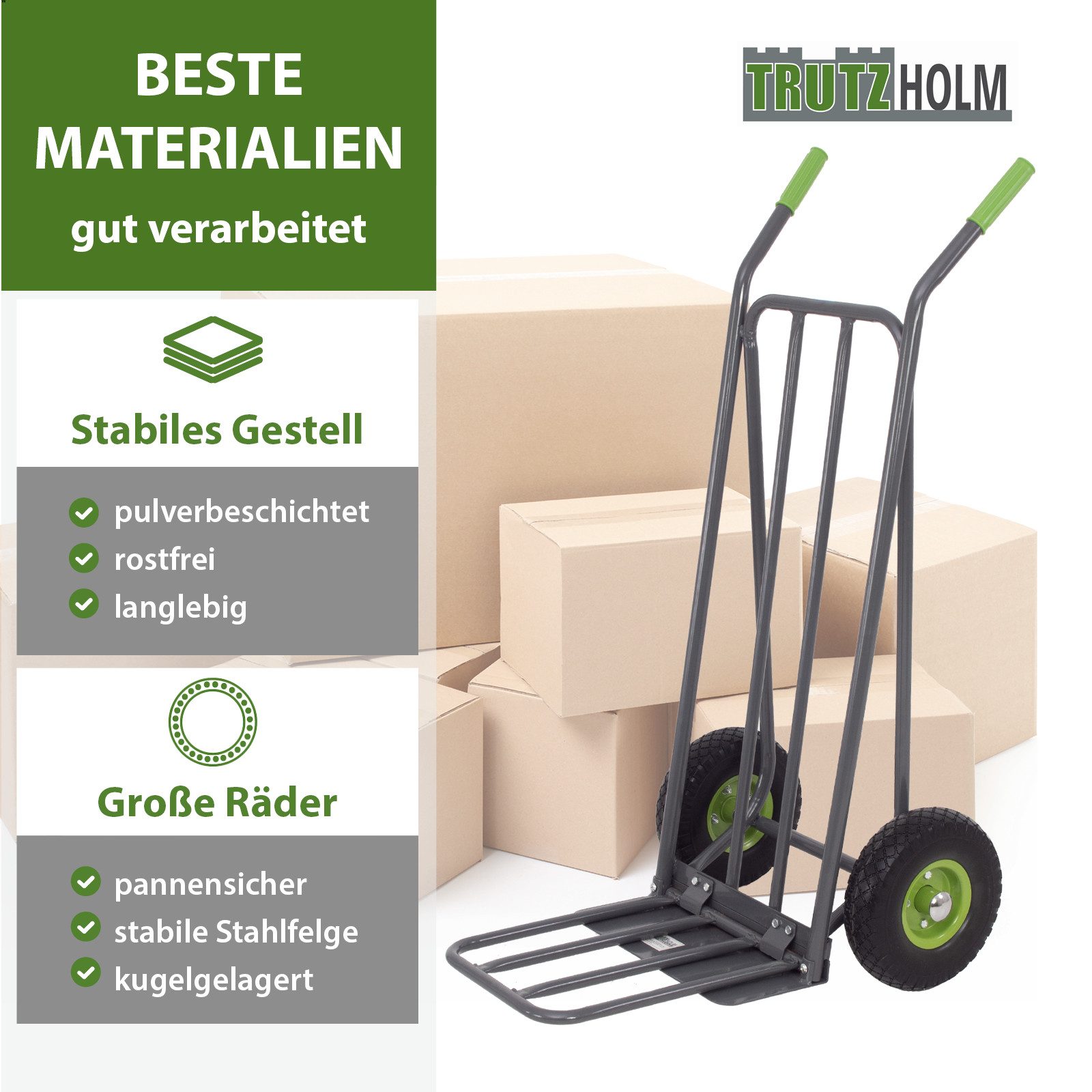 TRUTZHOLM Sackkarre Paketkarre mit extra Ladefläche 42 cm Traglast 250 kg Stahlrahmen, Klappbar