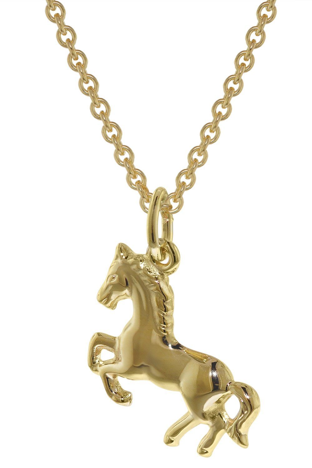 trendor Kette mit Anhänger Pferd Anhänger Gold 333 mit plattierter Kette für