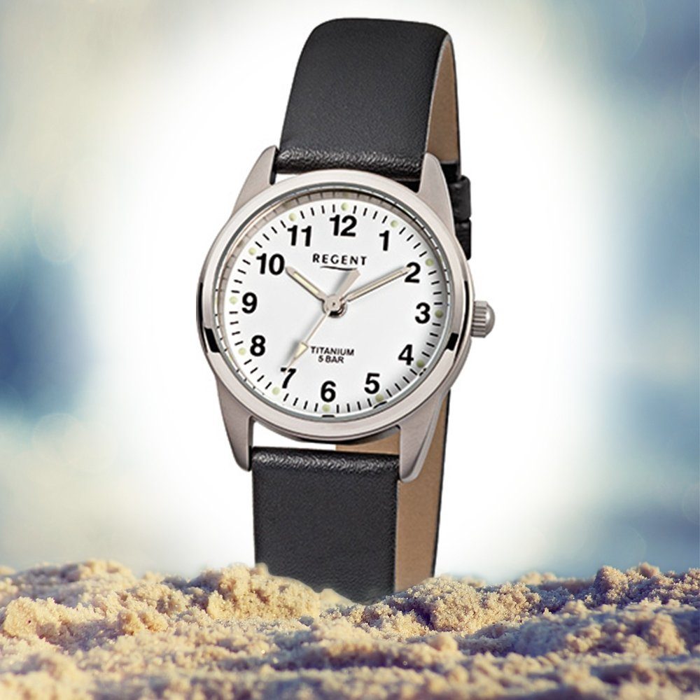 Regent (ca. schwarz klein Armbanduhr Analog, Damen-Armbanduhr Damen Regent Lederarmband Quarzuhr rund, 26mm),