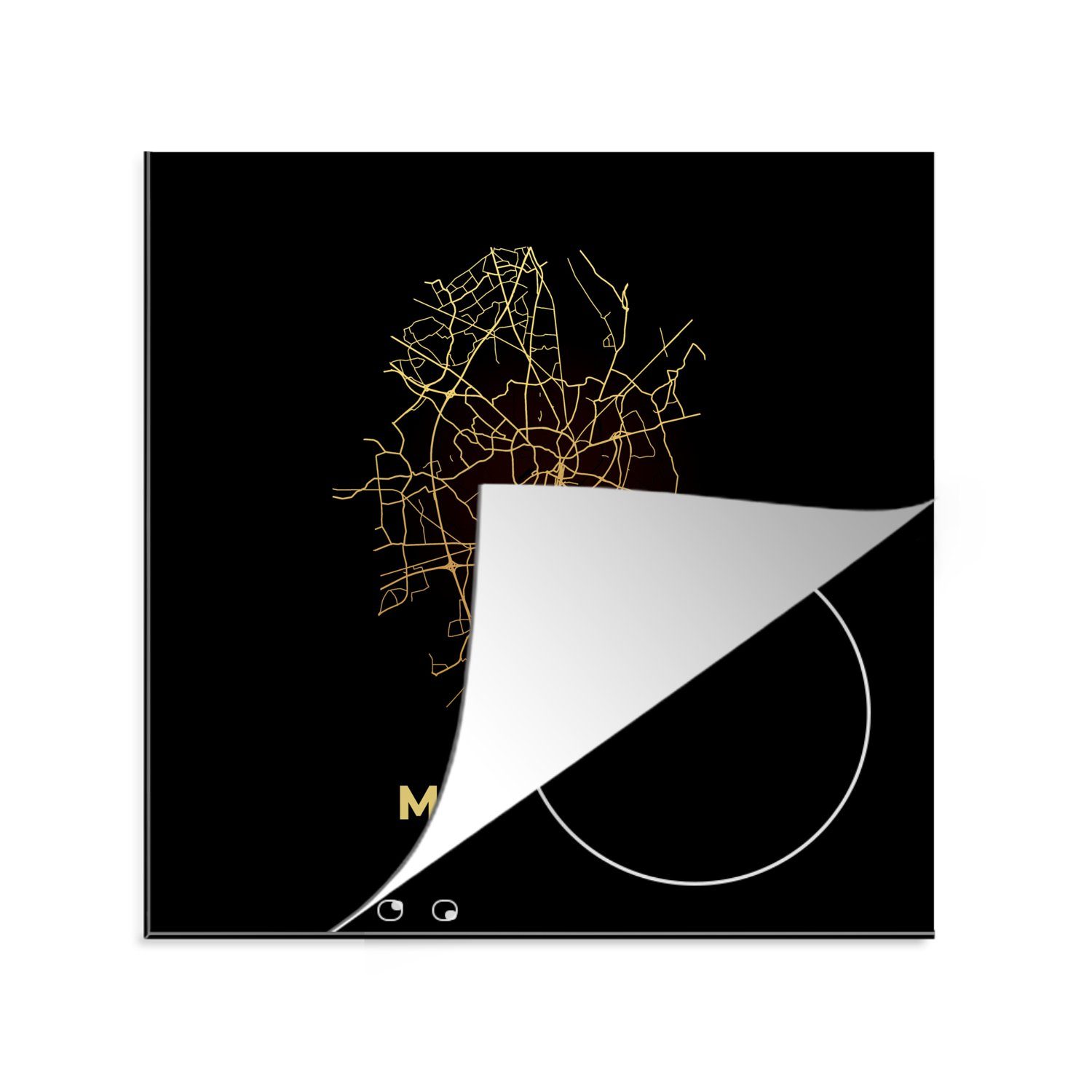 für cm, Münster Gold - Karte, Herdblende-/Abdeckplatte MuchoWow - Karte 78x78 küche Vinyl, tlg), Ceranfeldabdeckung, - Stadtplan (1 Arbeitsplatte -