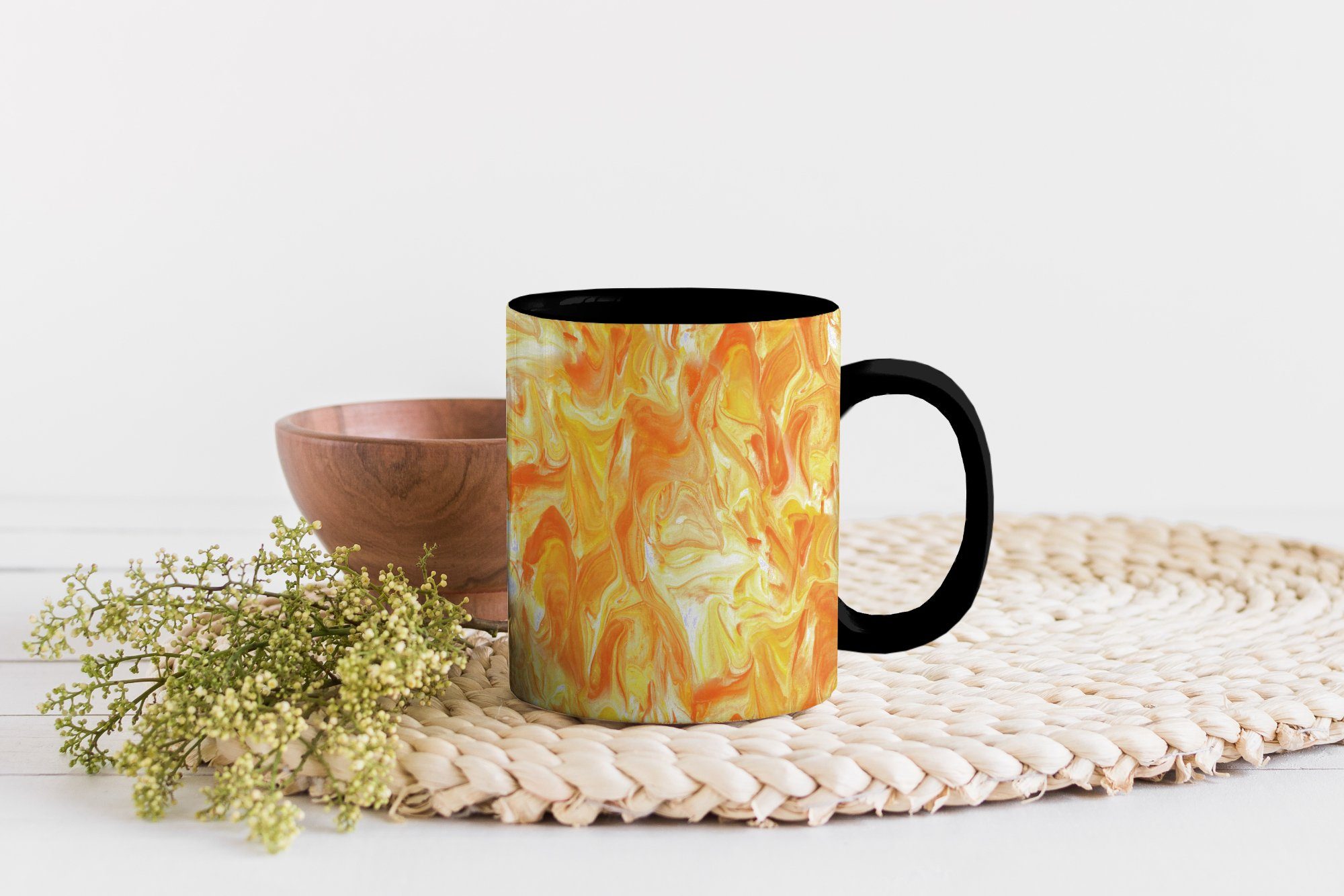 Orange Design, Geschenk Farbwechsel, MuchoWow - Marmor Tasse Teetasse, Kaffeetassen, - - Keramik, Gelb Zaubertasse,