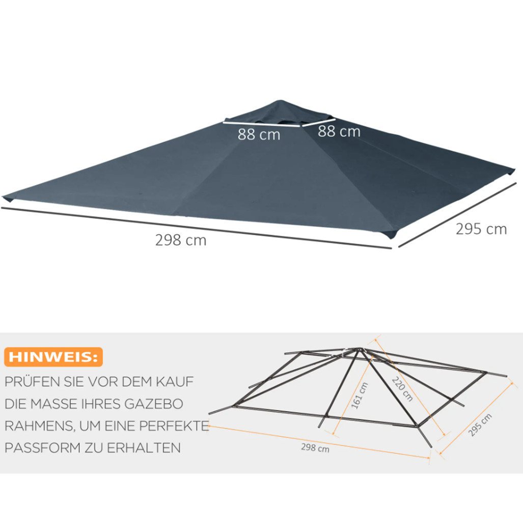 Thumbnail - XDOVET Pavillon-Ersatzdach Ersatzdach Pavillondach für Gartenpavillon, 2,98 x 2,95 m, Dunkelgrau