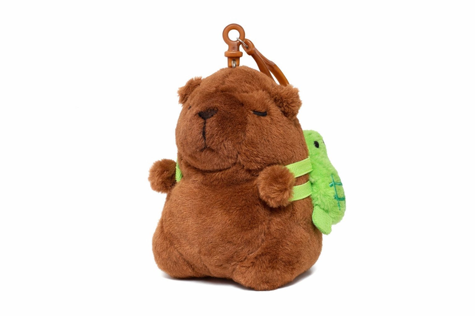 soma Plüschanhänger Capybara Plüsch Anhänger mit Rucksack Backpack Clip Braun Grün 11 cm (Set, 1-St., Plüschtier mit Anhänger), Capybara Anhänger mit grünem Mini-Rucksack und Clipbefestigung