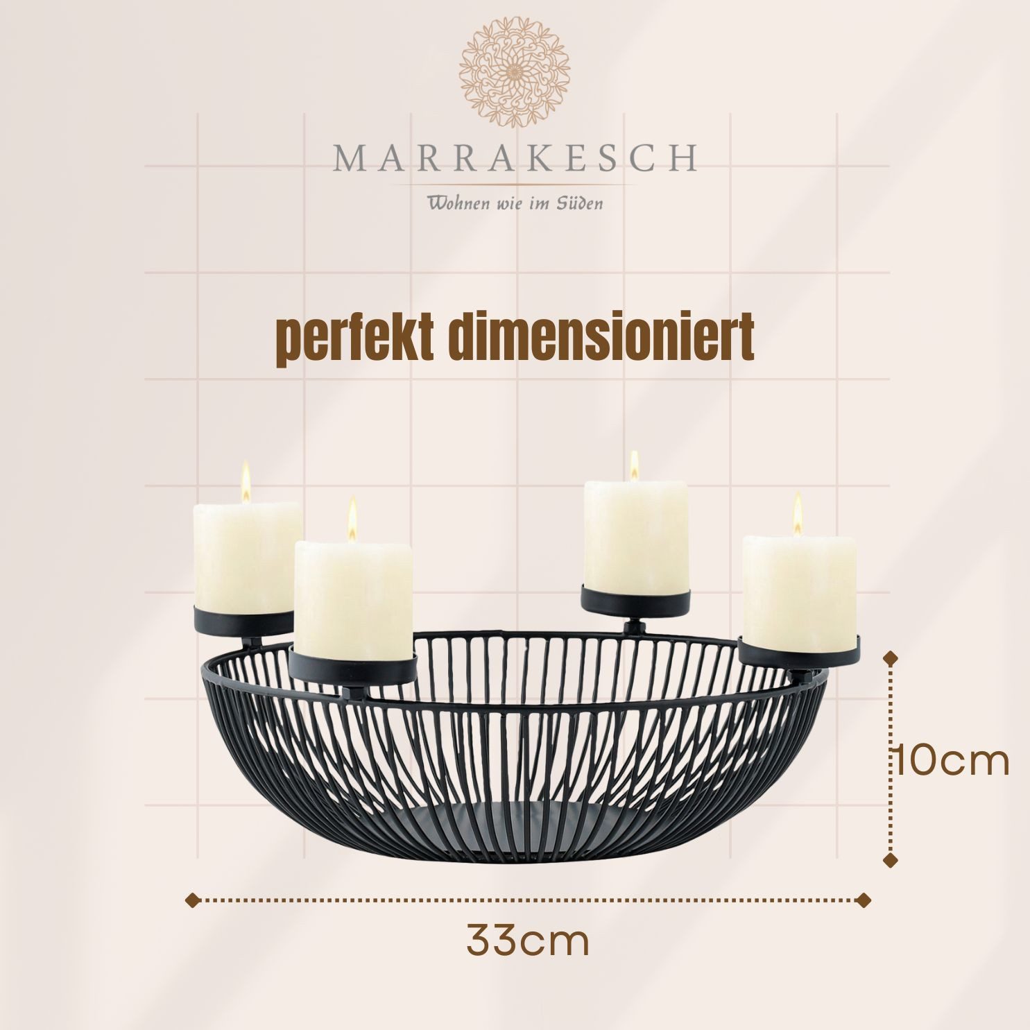 Marrakesch Orient & Mediterran Interior Adventskranz Moderner Adventskranz Semont handgefertigt aus Metall in Schwarz Deko, Handarbeit