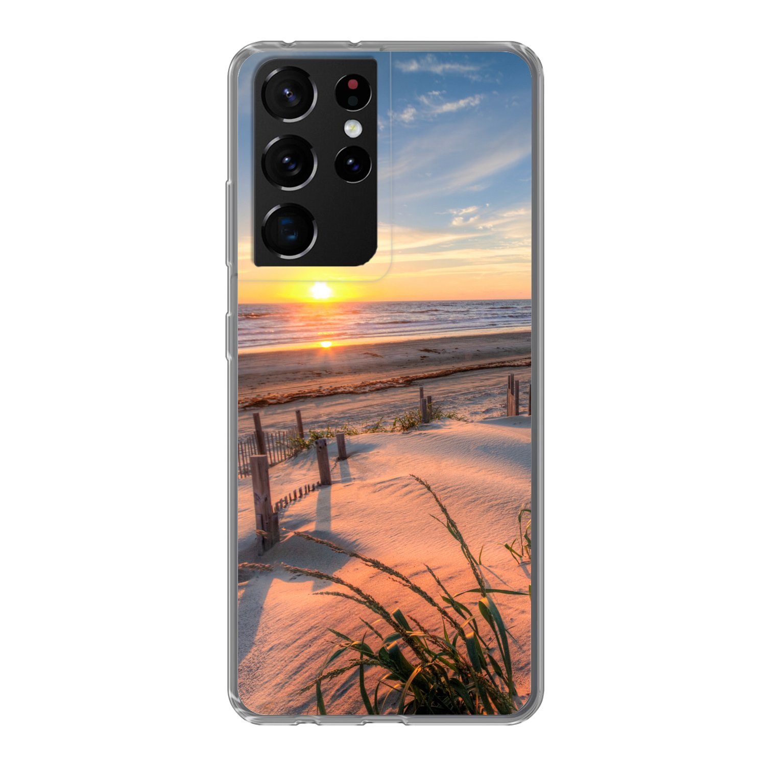 MuchoWow Handyhülle für Samsung Galaxy S21 Ultra Strand - Meer - Düne - Sonnenuntergang -, Phone Case, Silikon, Schutzhülle Dünn