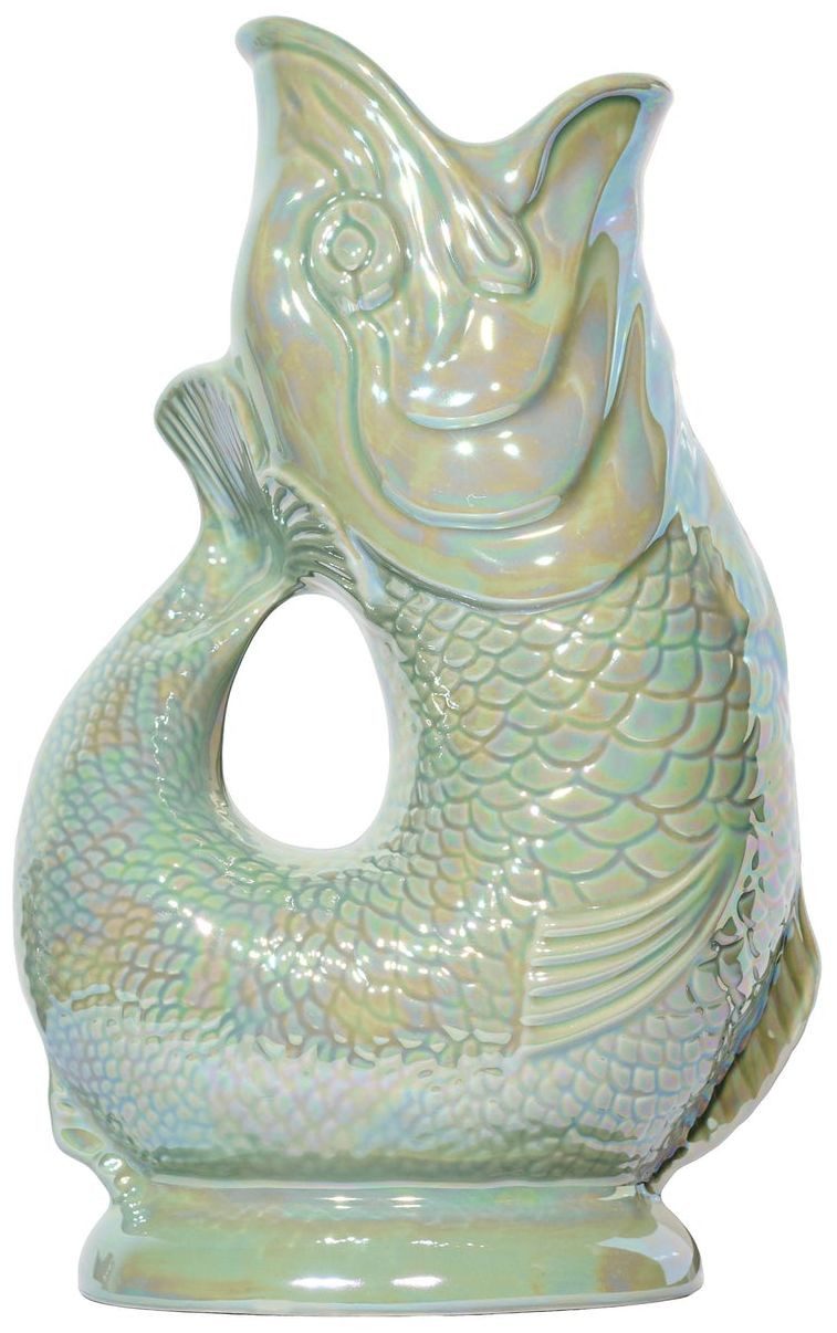 Gluckigluck Wasserkaraffe, (Original Gluggle Jug aus England), mit Gluckergeräusch, handgefertigt, ikonisches Fisch-Design, 1,2 L