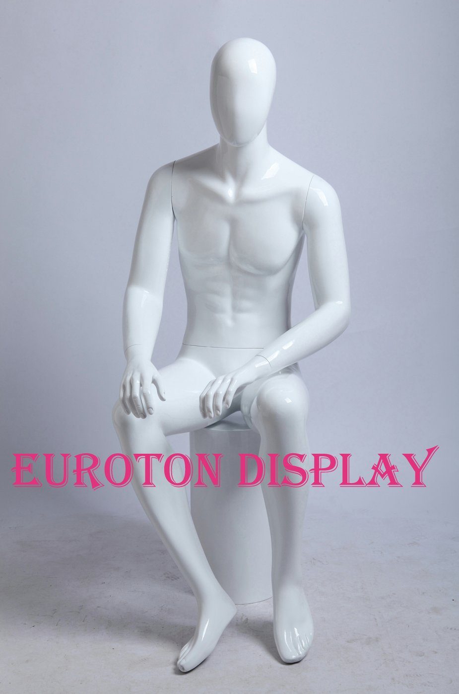 Eurotondisplay Schneiderpuppe Schaufensterpuppe sitzend weiß oder schwarz glänzend Mann Frau Egghead