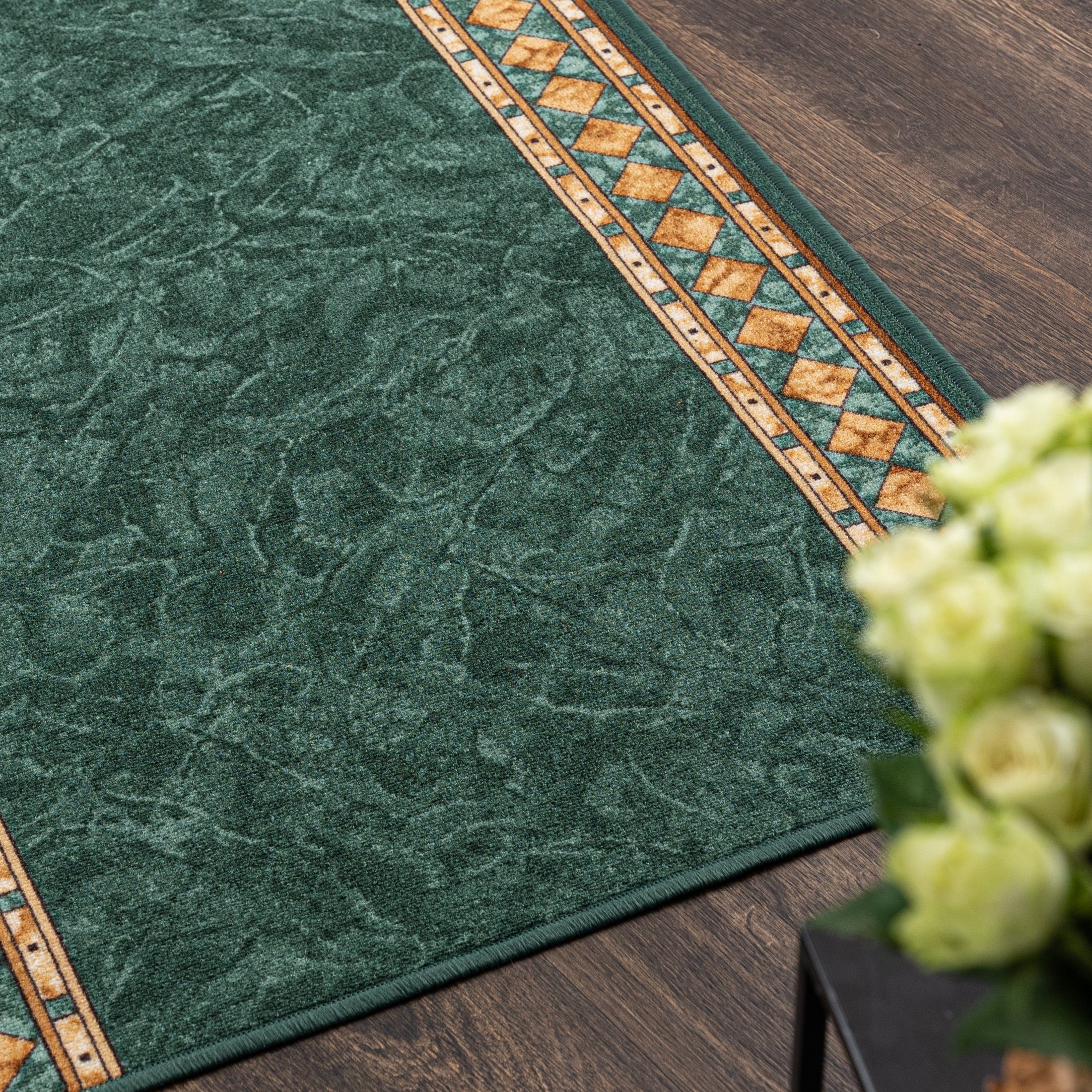 Mazovia Läufer Läufer Teppichläufer - Flurläufer für Vorzimmer Küche - Grün, 67 x 125 cm, Kurzflor, Rutschfest, Meterware