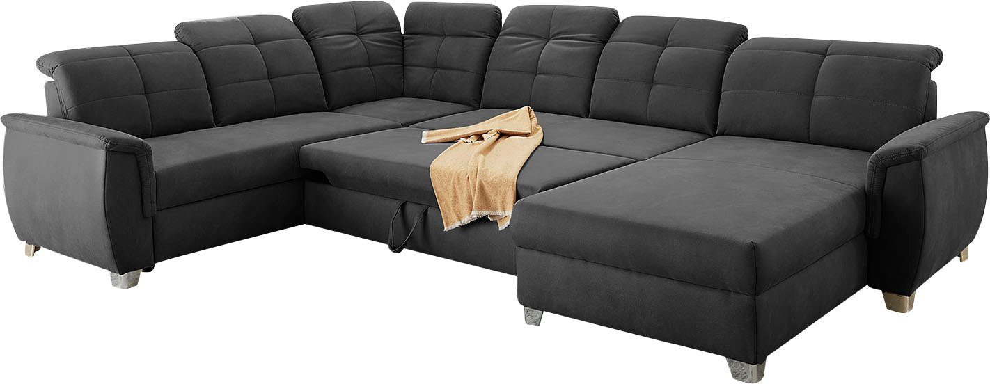 Jockenhöfer Gruppe Wohnlandschaft Livorno U-Form, B: 354 cm, mit Bettfunktion, Bettkasten, Kopfteilverstellung & Zierkissen