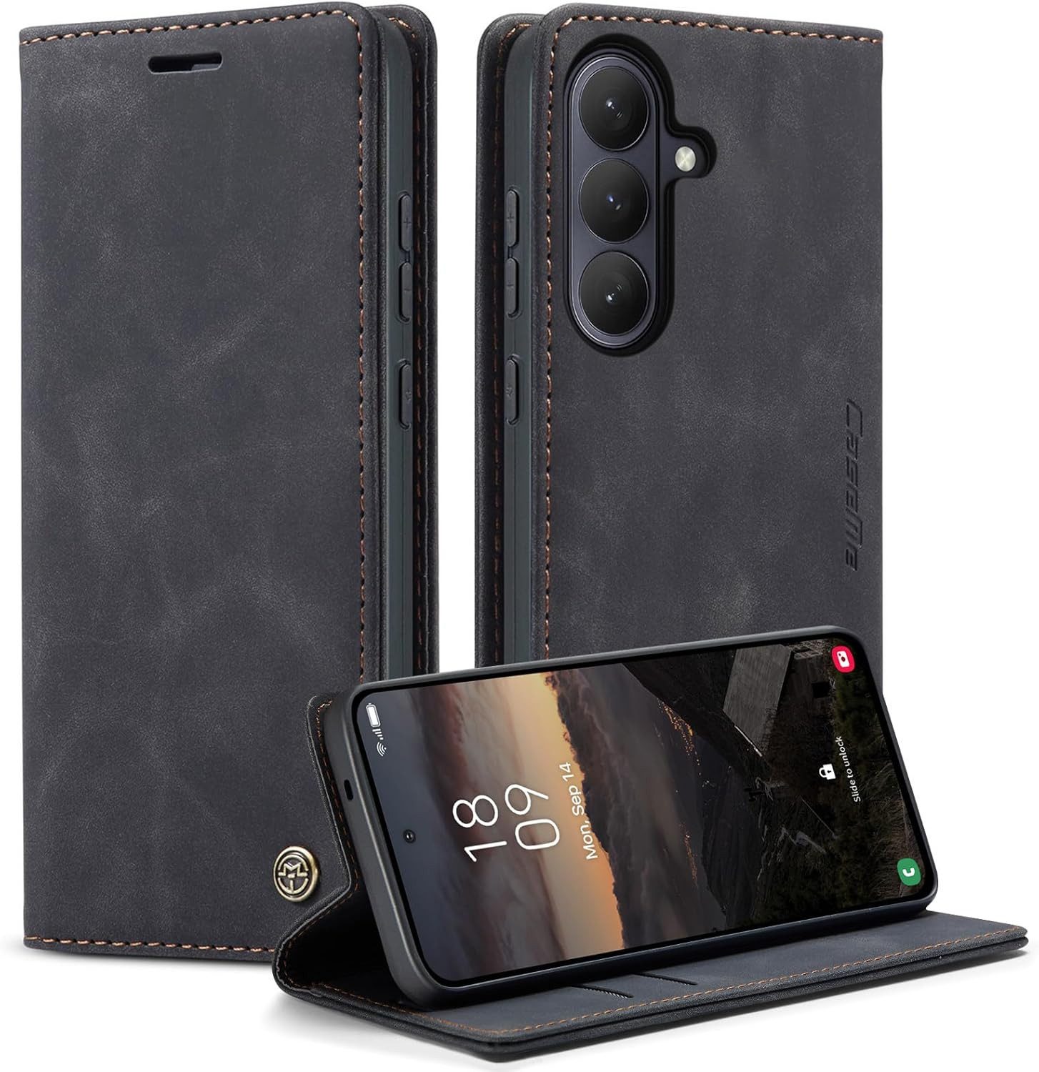 CaseMe Handyhülle Premium Hülle für Samsung Klapphülle Samsung S26-Schwarz