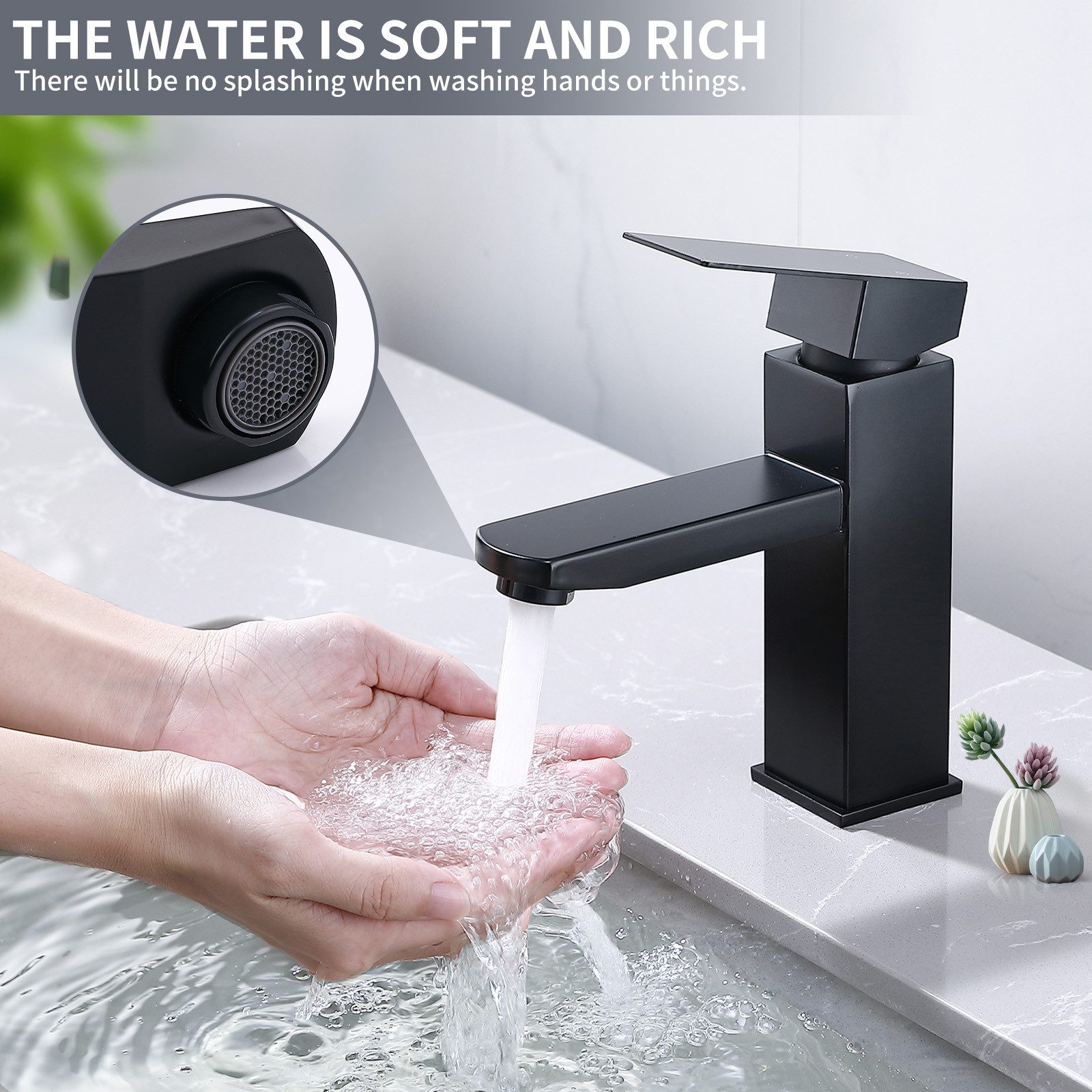 HOMELODY Waschtischarmatur mit Pop-Up Ablaufventil und Universal Siphon, mit Ablaufgarnitu – Bild 4 von 5