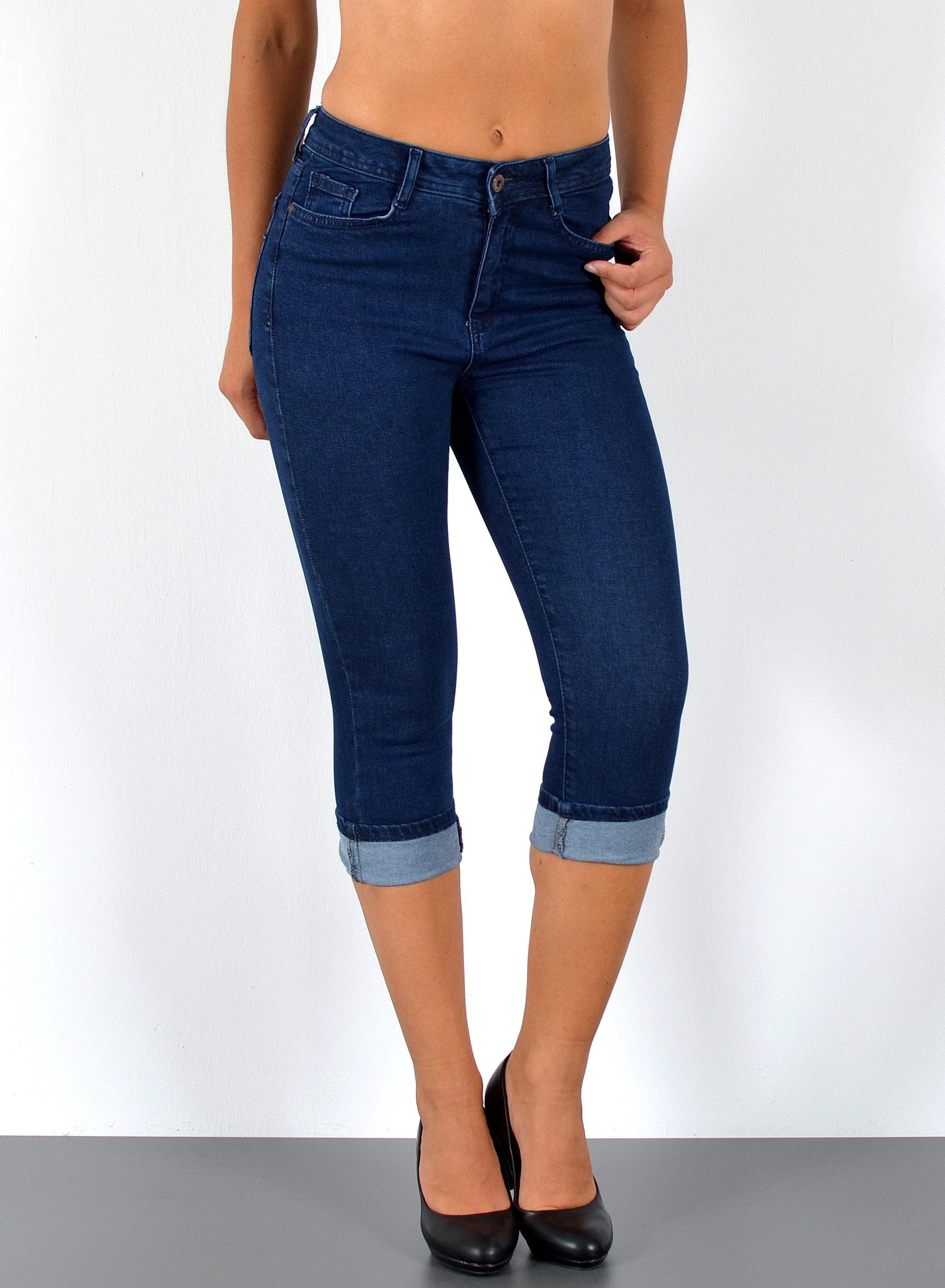 ESRA Caprijeans Sommer Hose Damen Capri Jeans High Waist kurze Jeans bis Übergröße C21 Damen Capri Jeans High Waist 3/4 Jeans Damen Stretch Jeanshose Shorts