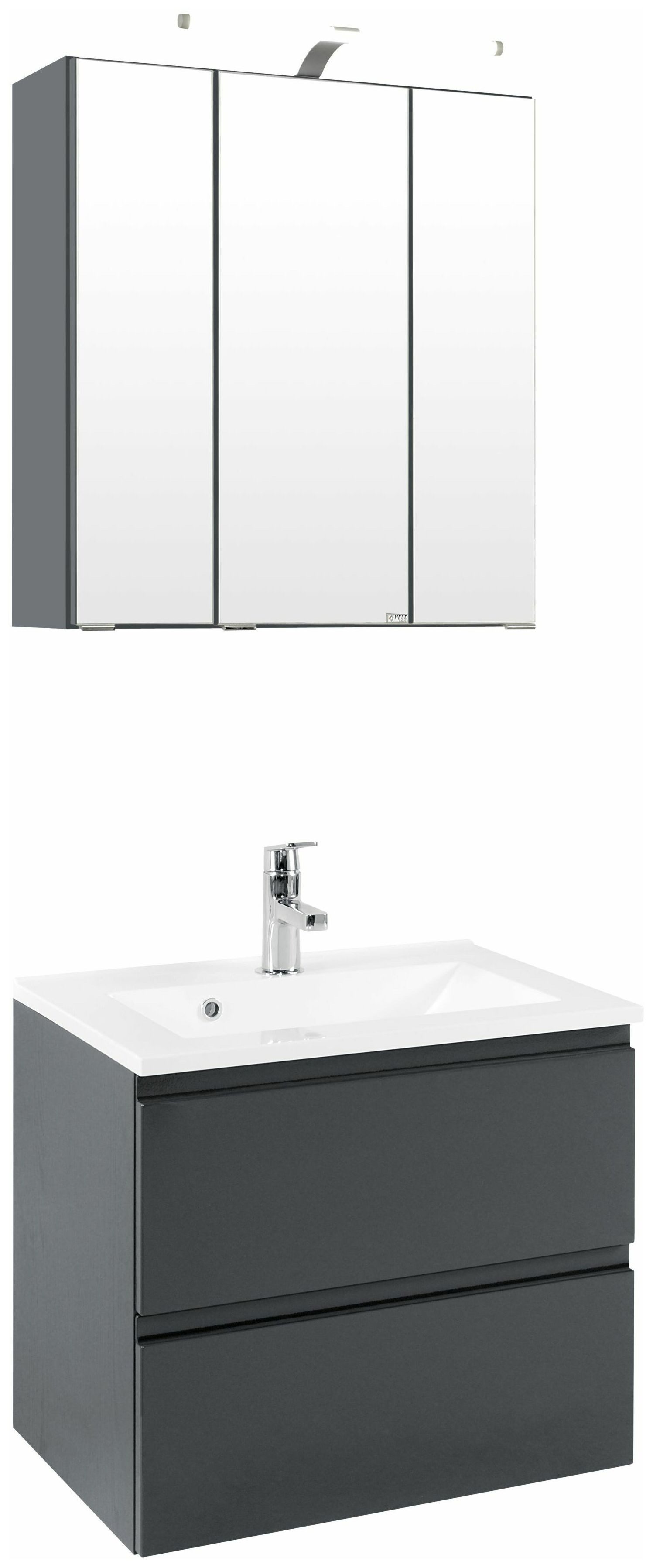 Basera® Badmöbel-Set Basera® Ilona 60 cm breit, anthrazit, inkl. LED-Spiegelschrank und Waschtisch, mit Waschbeck...