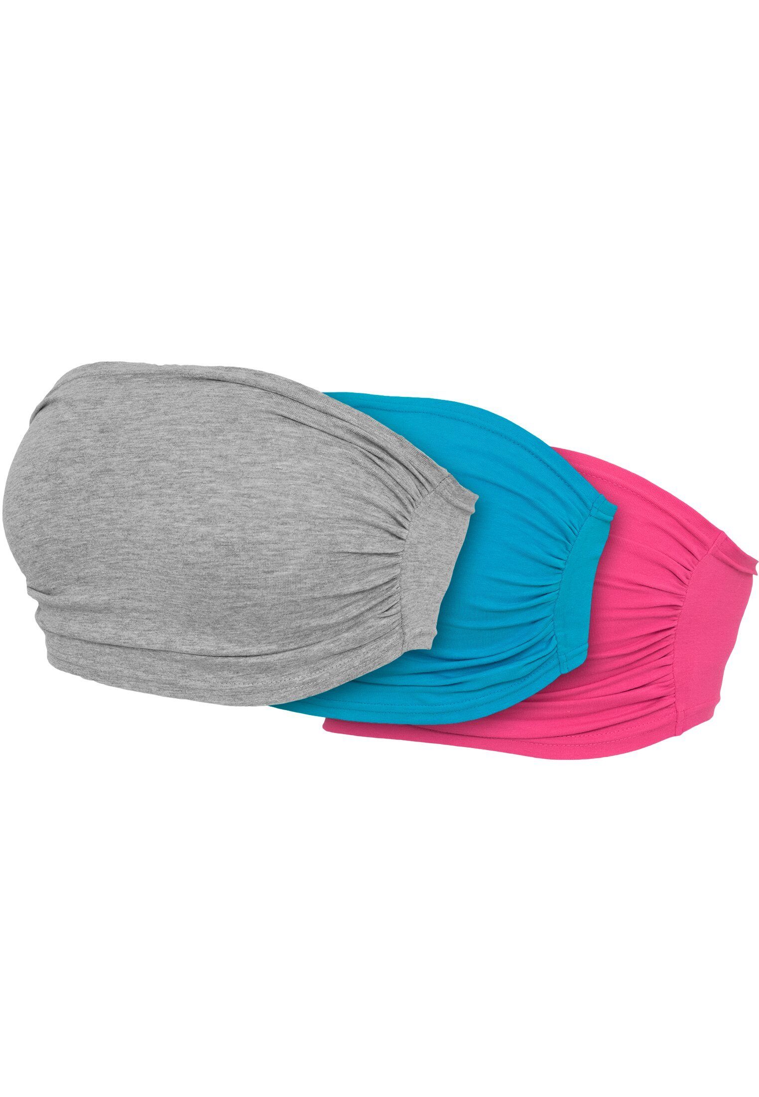 URBAN CLASSICS Bügelloser BH Damen Ladies Bandeau Top 3-Pack grey+turquoise+fuchsia