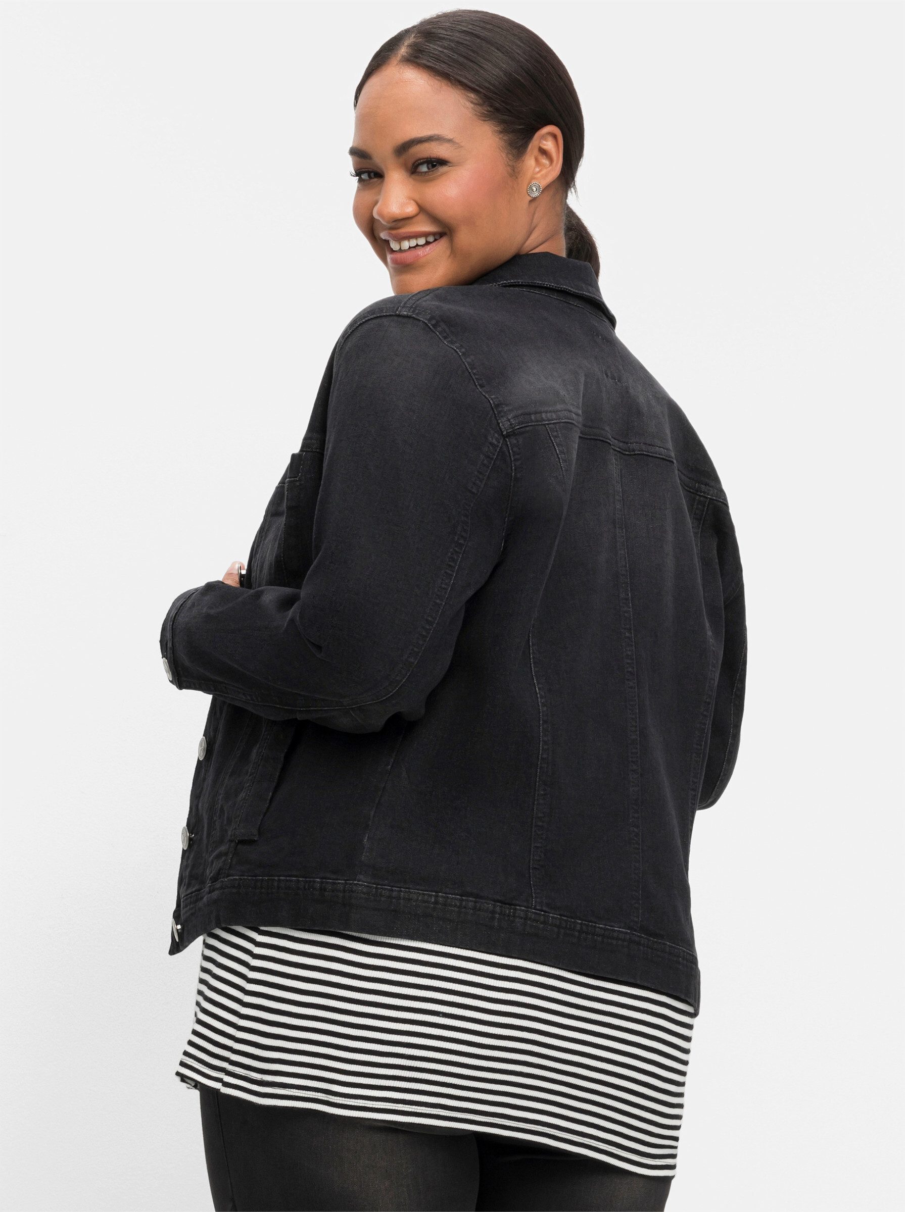 Sheego Winterjacke Jeansjacke Langarm in modisch kurzer Form – Bild 5 von 5