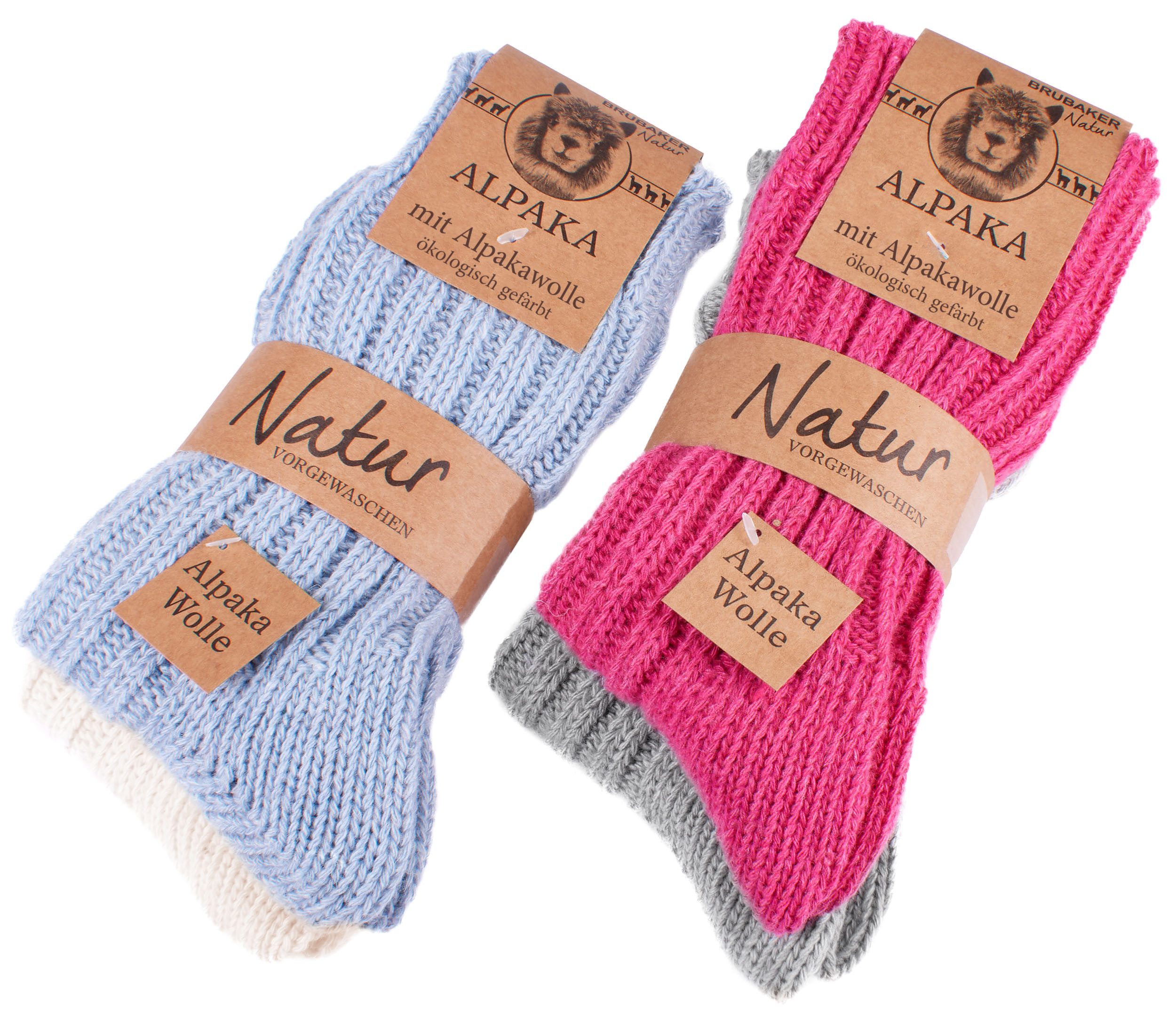 BRUBAKER Kuschelsocken warme dicke Alpaka Socken (Set, 4-Paar, mit Alpakawolle) Wintersocken für Damen und Herren