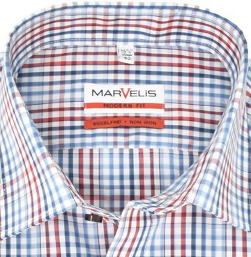 MARVELIS Businesshemd Businesshemd - Modern Fit - Langarm - Kariert - Rot/Blau/Weiß