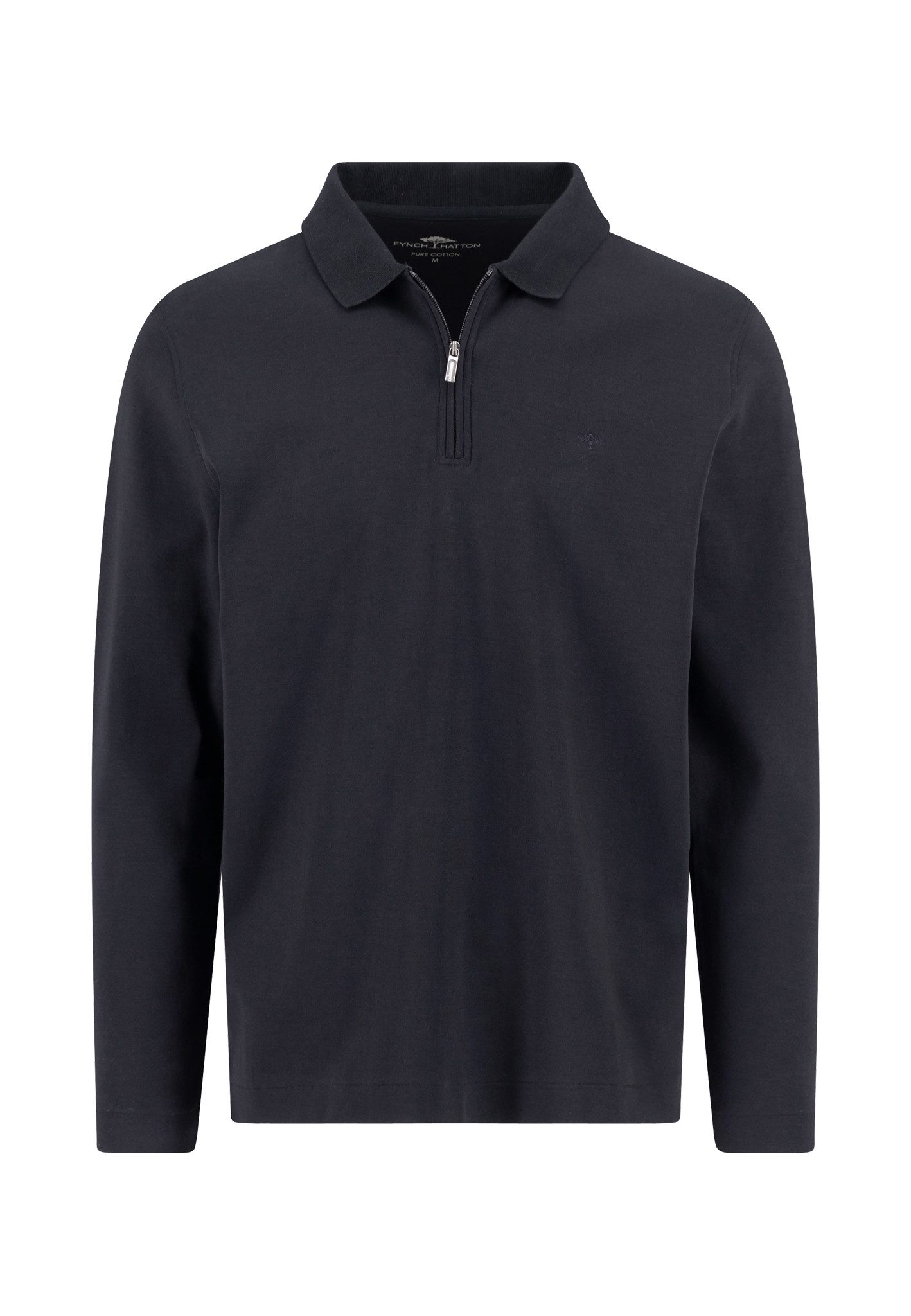 FYNCH-HATTON Langarm-Poloshirt - Langarmshirt aus Baumwolle mit Reißverschluss - Feinstrick Shirt
