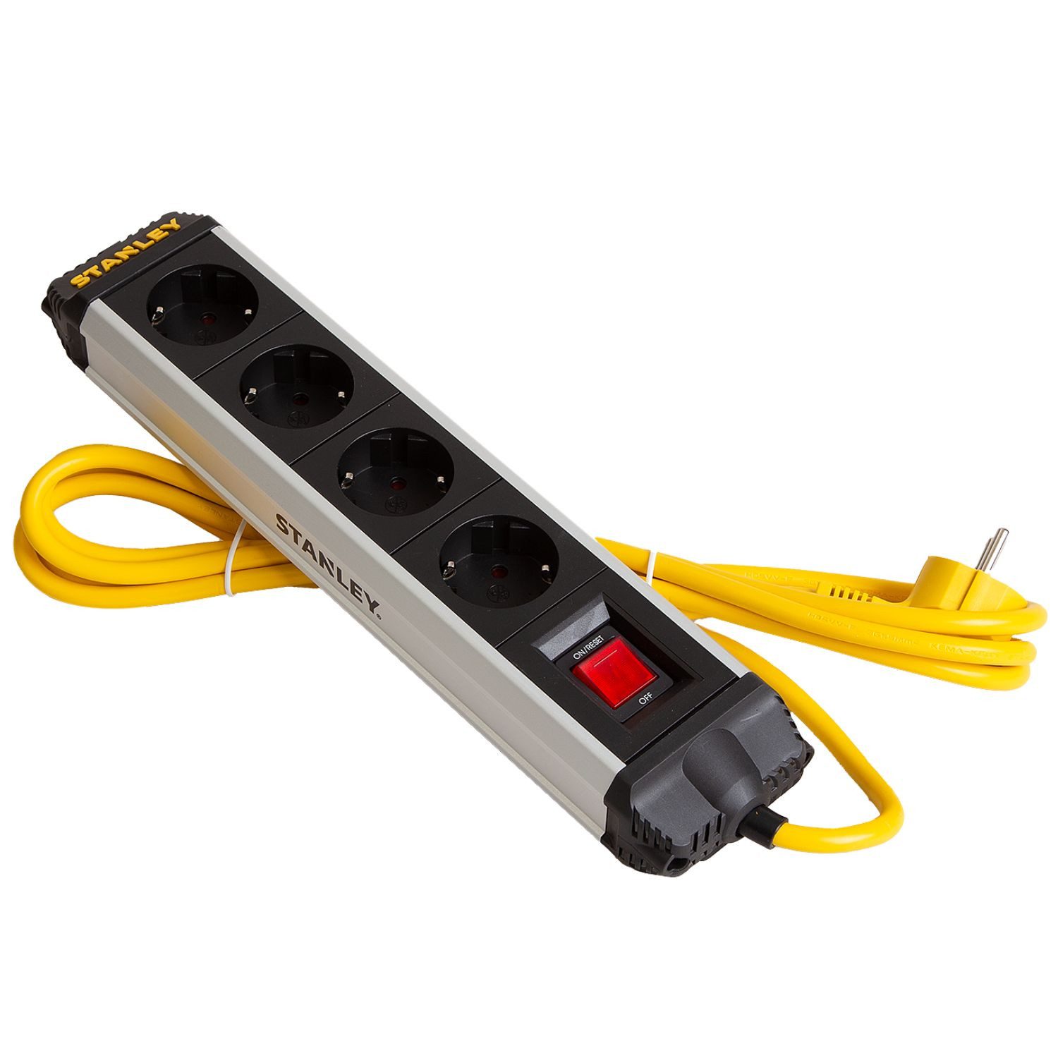 STANLEY ALU Mehrfachstecker 4-Fach Schalter 3m Kabel Mehrfachsteckdose (IP20), Steckdosenleiste IP20 mit Schalter Mehrfachsteckdose Steckerleiste 3m