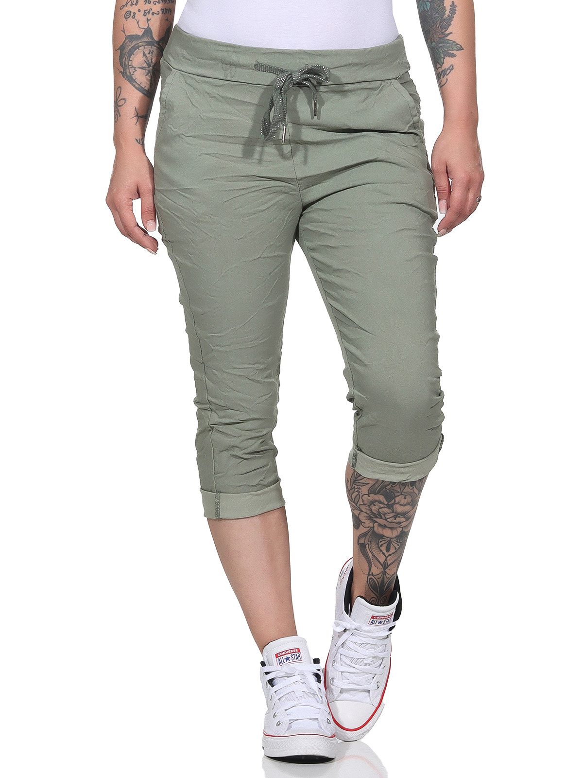 CLEO STYLE Caprihose Damen Capri 8264 34-40 Olive