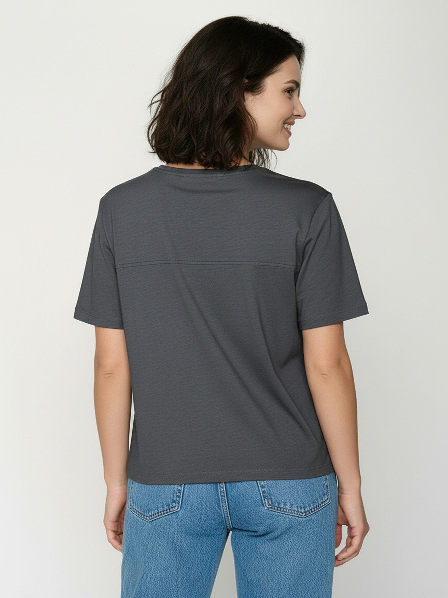 GREENBOMB Bio-Damen-T-Shirt 'Cat Walk' weit geschnitten, gravel, Gr. L – Bild 4 von 5