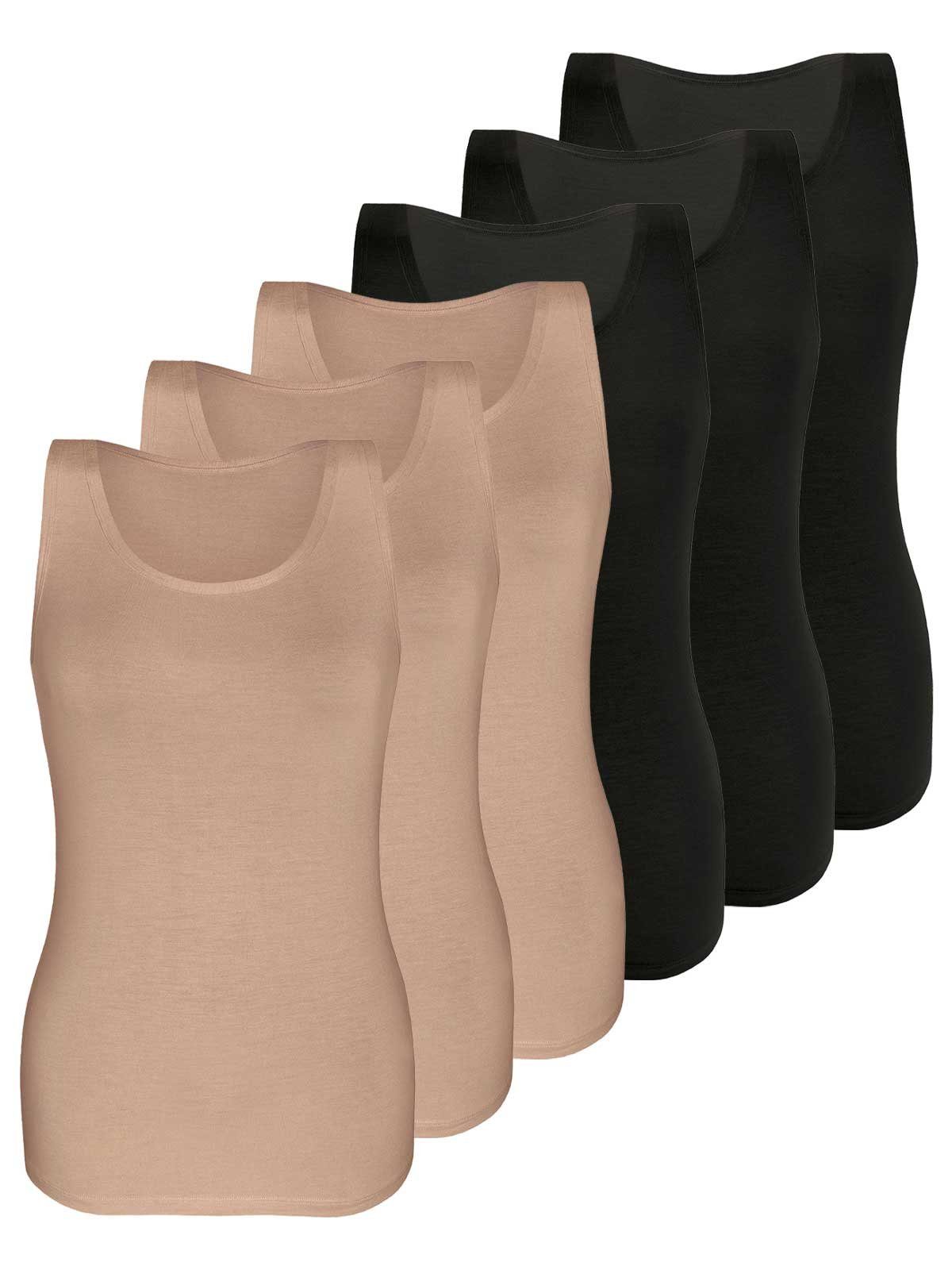 Sassa Achselhemd 6er Sparpack Top LOVELY SKIN (Spar-Set, 6-St) - 3xBlack 3xBeige