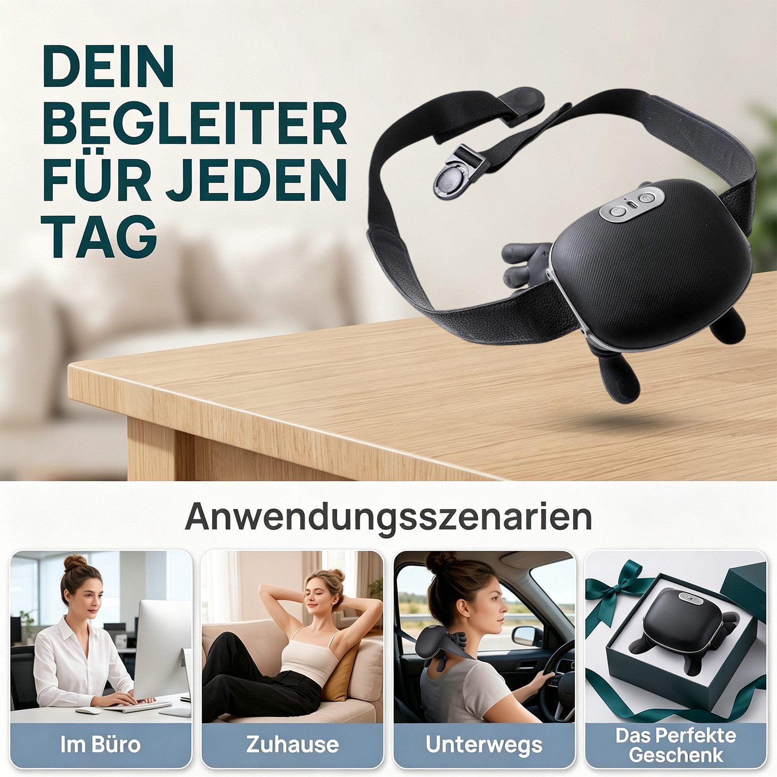 AKKEE Nacken-Massagegerät 4D Nackenmassagegerät Mit Wärme, Timer, Kabellos, 3 Massagestufen 2 Temperaturstufen für Nacken,Zuhause,Büro,Reisen – Bild 4 von 5