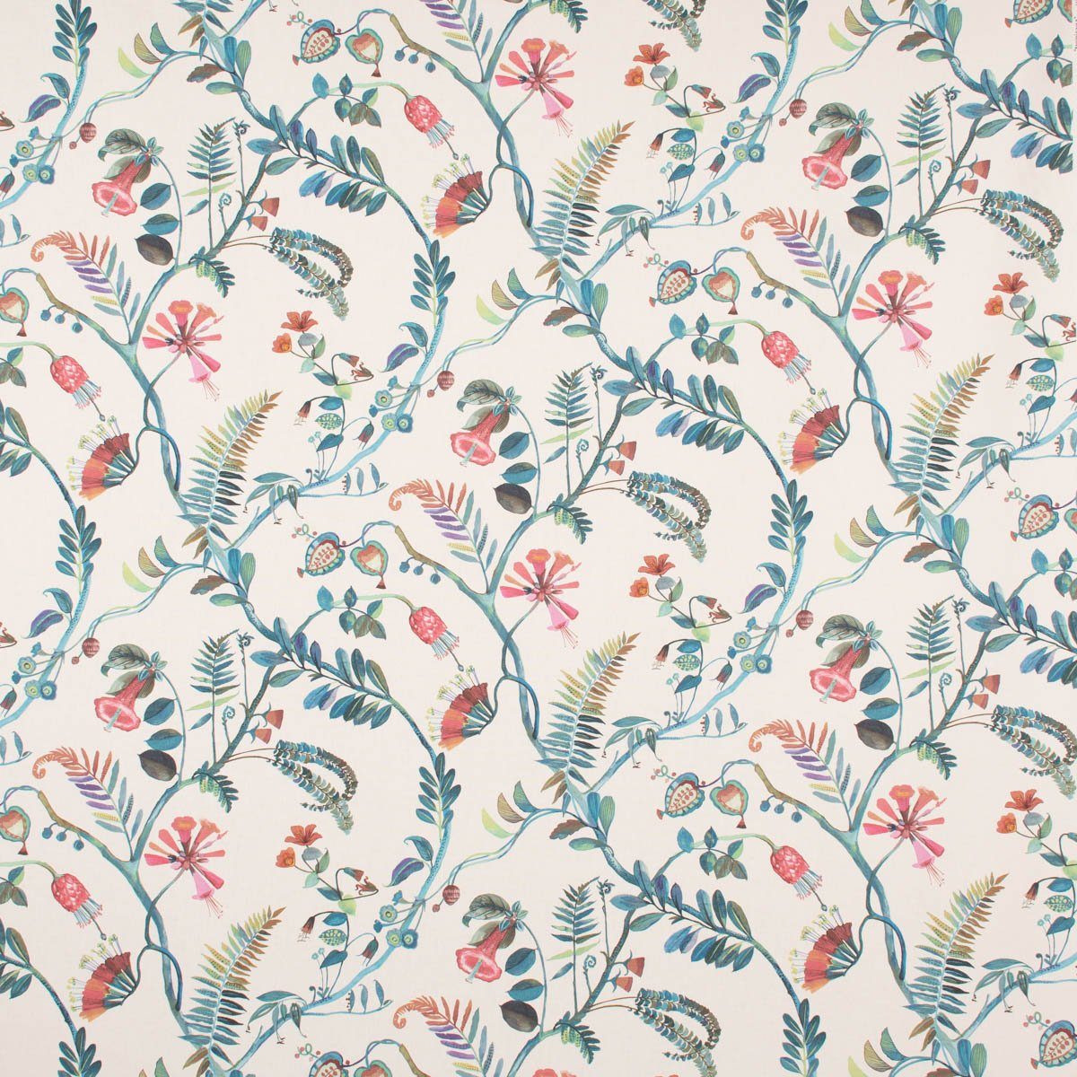 Thumbnail - Prestigious Textiles Stoff Dekostoff Baumwolle Tropicana Coral Reef Blumenranken ecru blau bunt 1