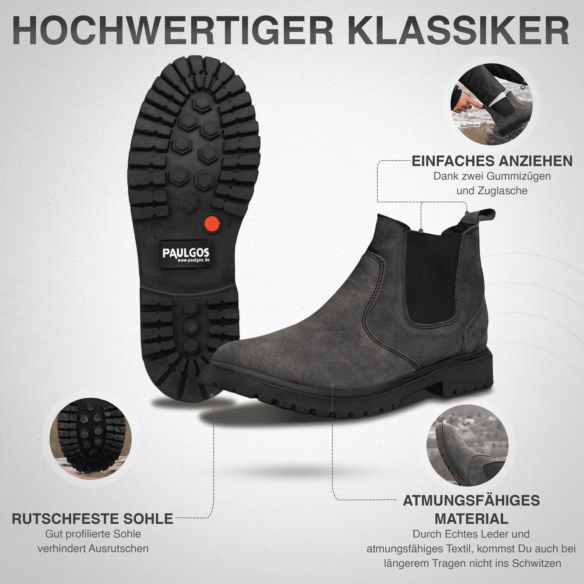 PAULGOS Herren Chelsea Boots, Stiefeletten Größe 39-47 in 3 Farben Chelseaboots