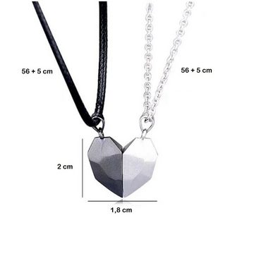 KARMA Freundschaftskette Partnerketten Herz Hälften magnetisch Edelstahl (4-tlg., Schmuck Liebe Halskette), Freundschaft Liebe Halsketten Herz silber schwarz