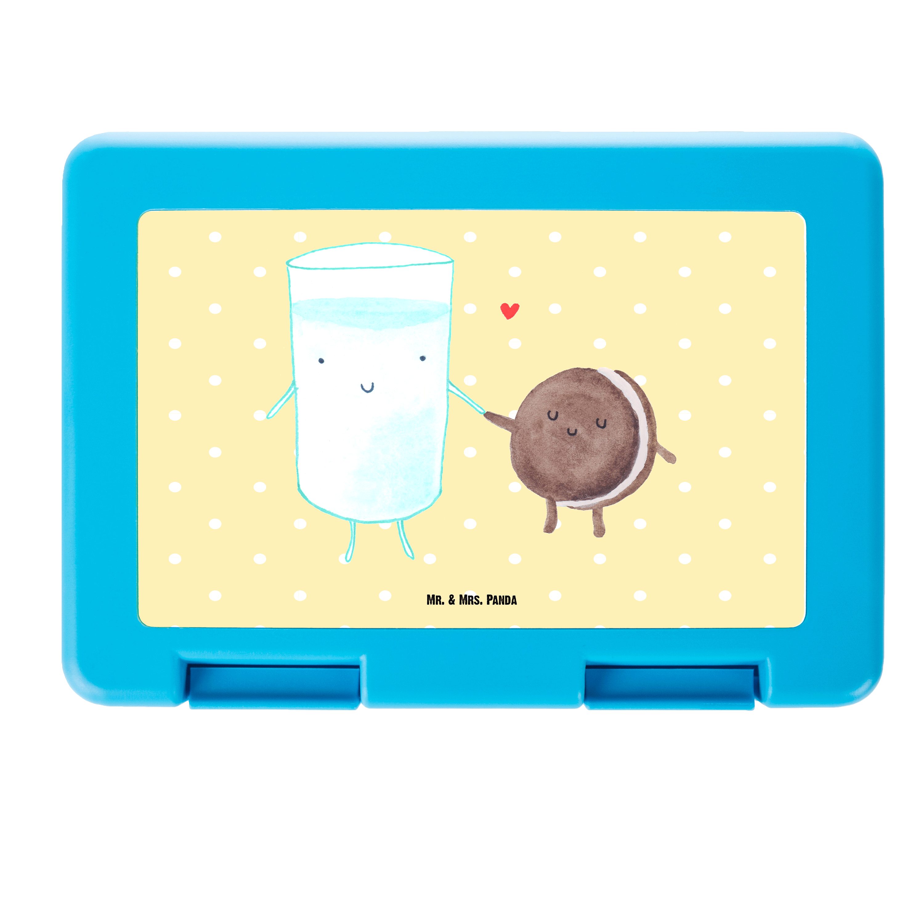 Mr. & Mrs. Panda Butterdose Milch & Keks - Gelb Pastell - Geschenk, Butterbrotdose, Cookie, Tiere, Premium Kunststoff, (1-tlg)